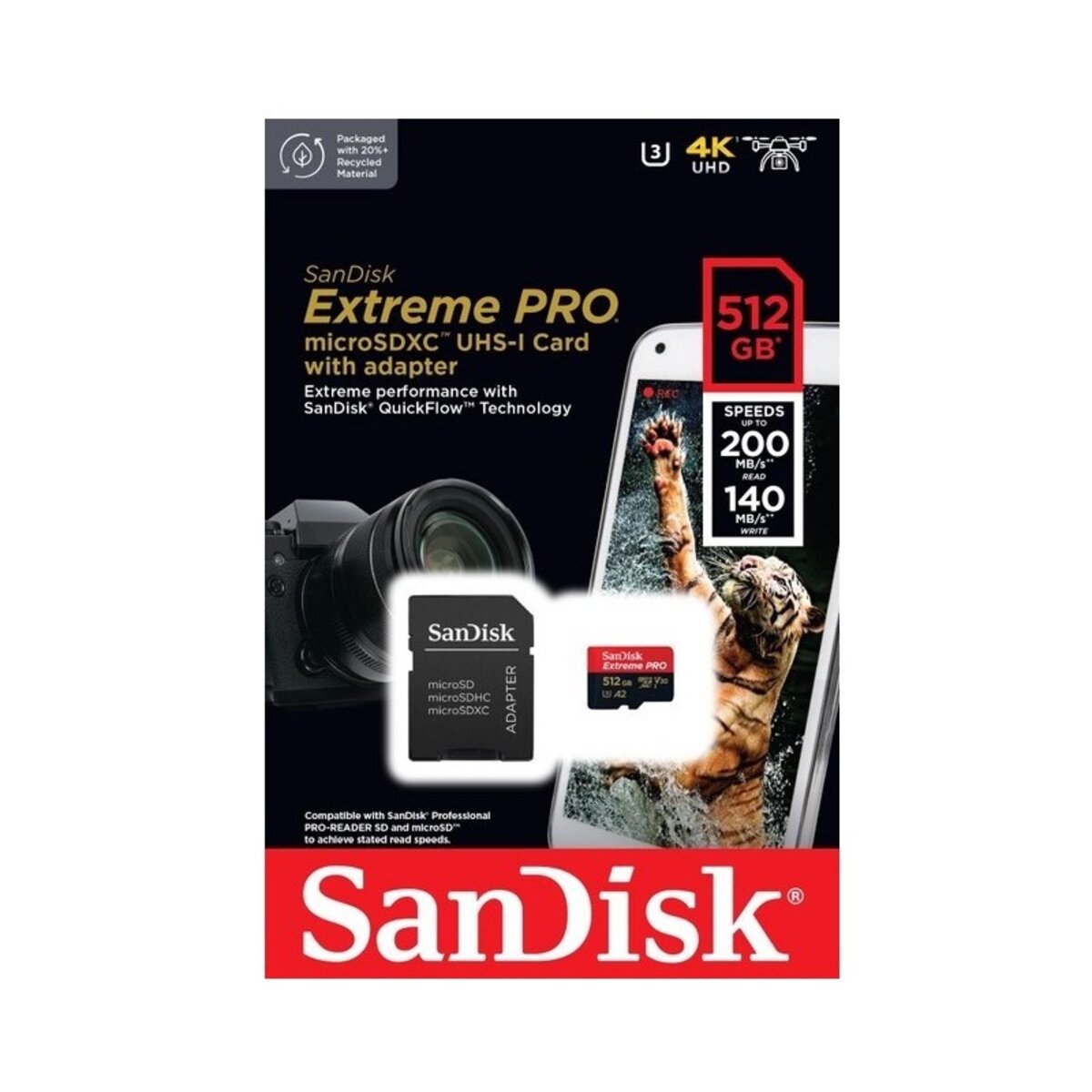Карта памяті microSDXC (UHS-1 U3) SanDisk Extreme Pro A2 512Gb class 10 V30 (R200MB/s,W140MB/s) (adapter) на малюнкі №2