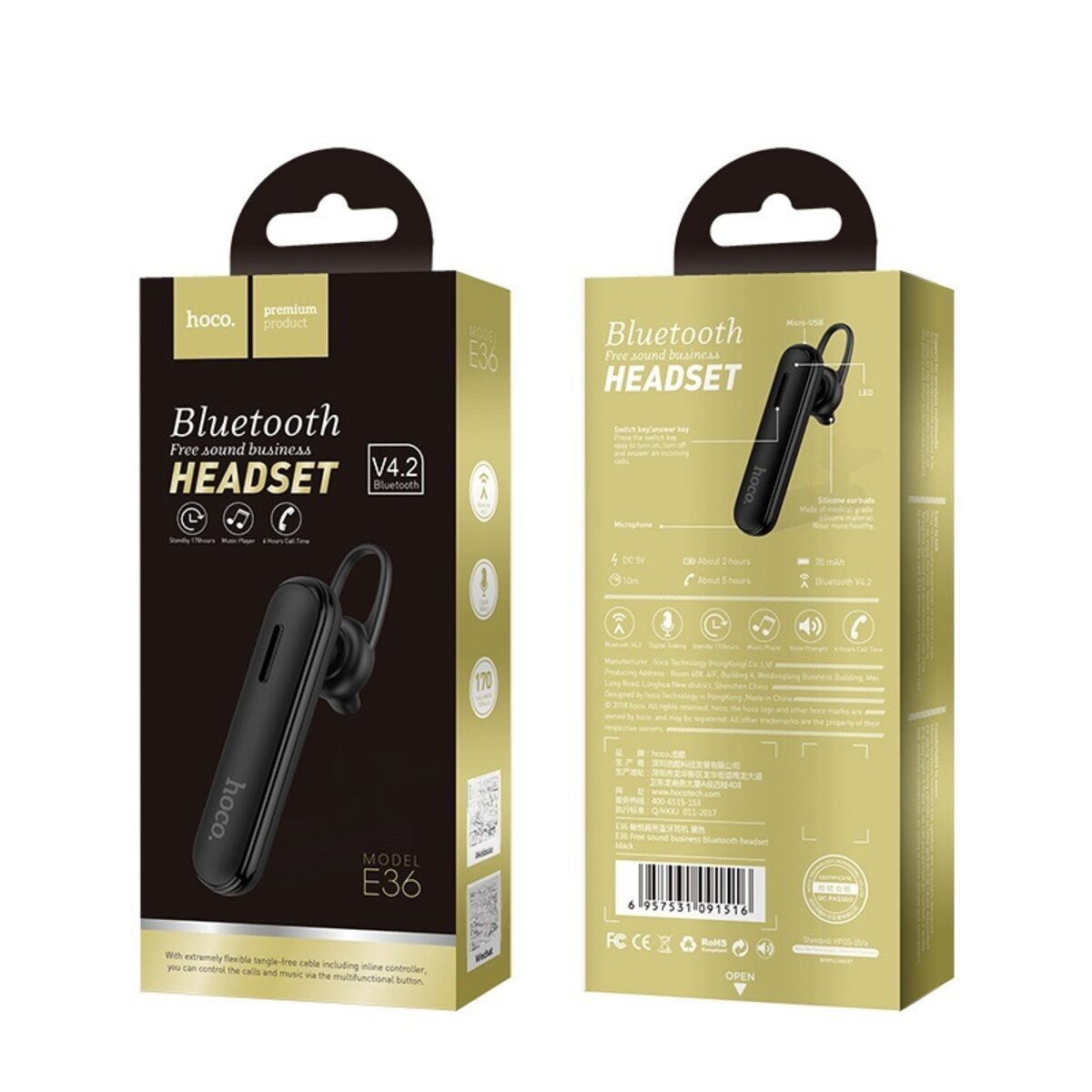 Bluetooth гарнітура HOCO E36 Free sound business wireless headset Black на малюнкі №4