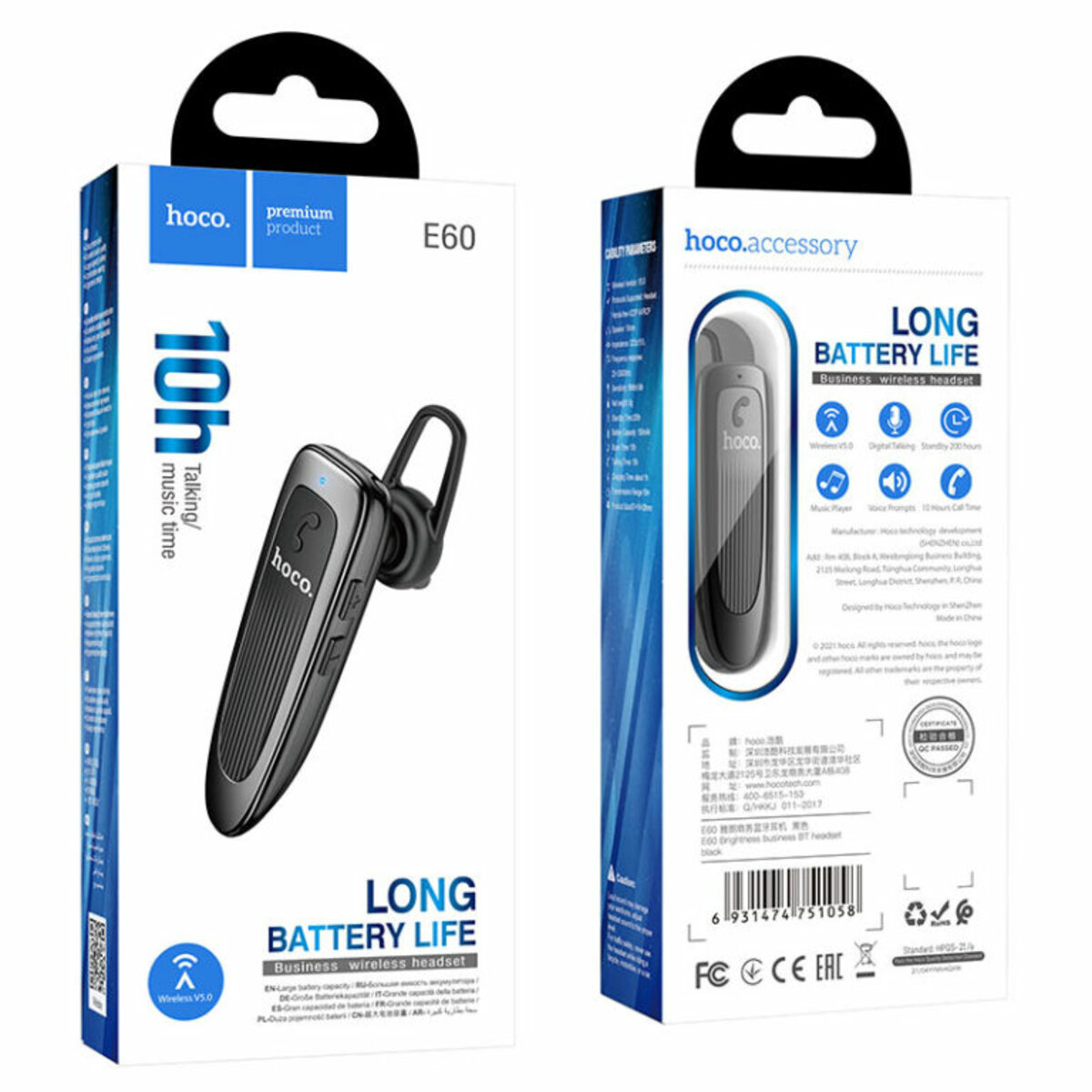 Bluetooth гарнітура HOCO E60 Brightness business BT headset Black Фотографія №6 Bluetooth гарнітура HOCO E60 Brightness business BT headset Black на малюнкі №6