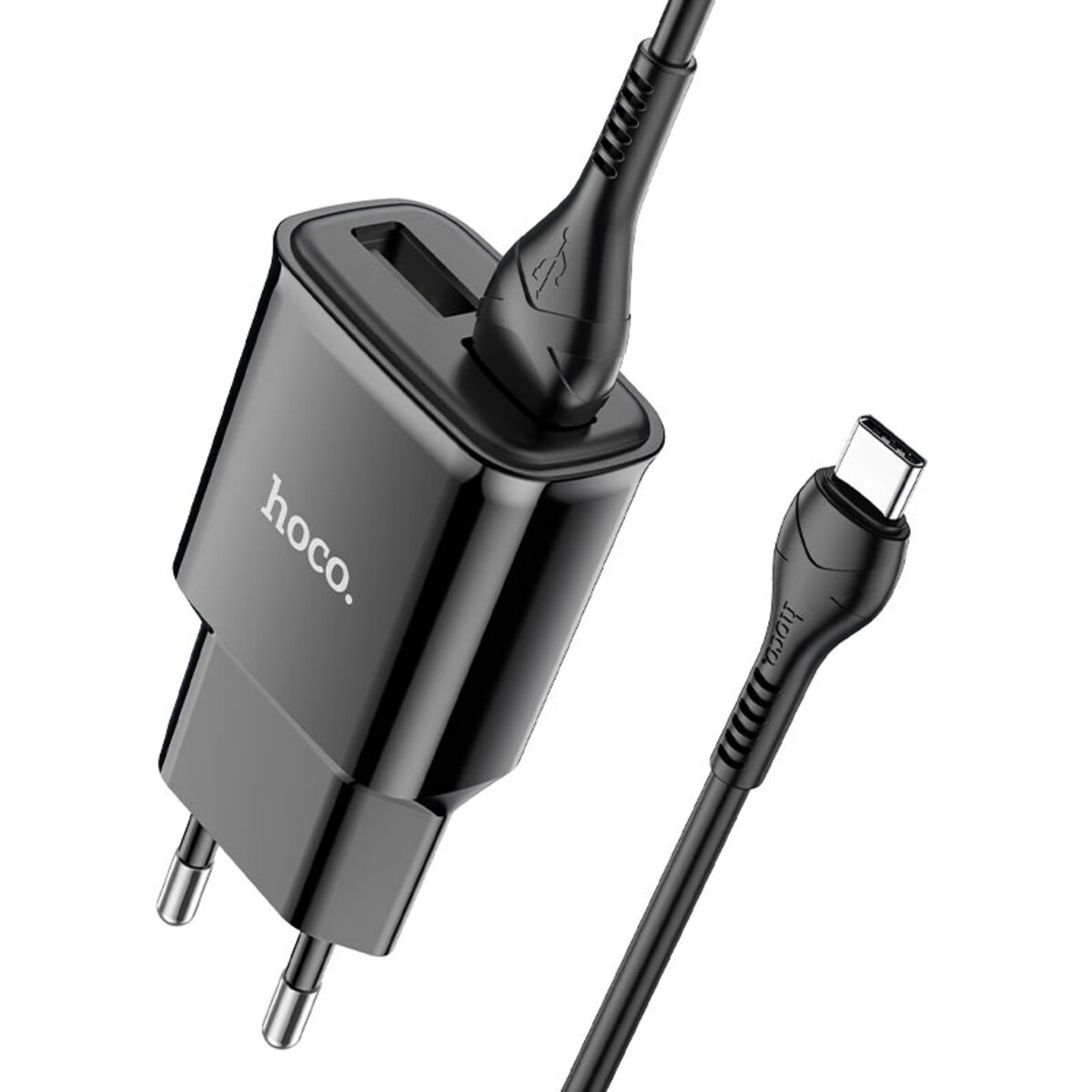 Мережевий зарядний пристрій HOCO C88A Star round dual port charger set(Type-C) 12W Black на картинке №1