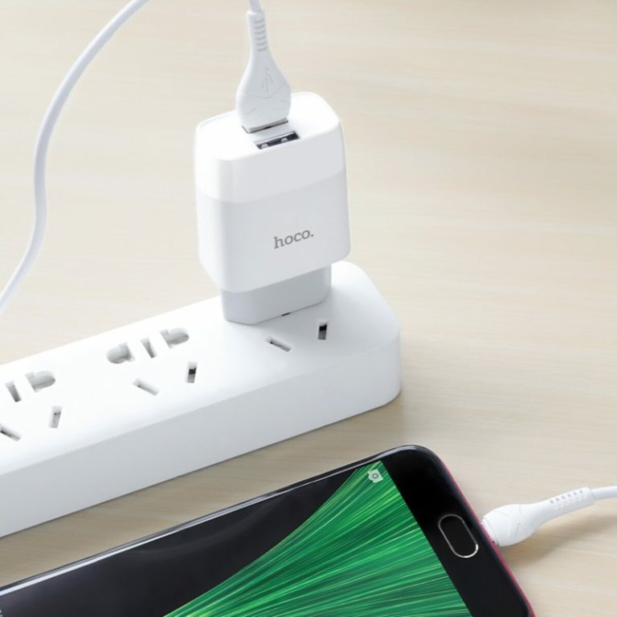 Мережевий зарядний пристрій HOCO C73A Glorious dual port charger set(Micro) 12W White на картинке №5