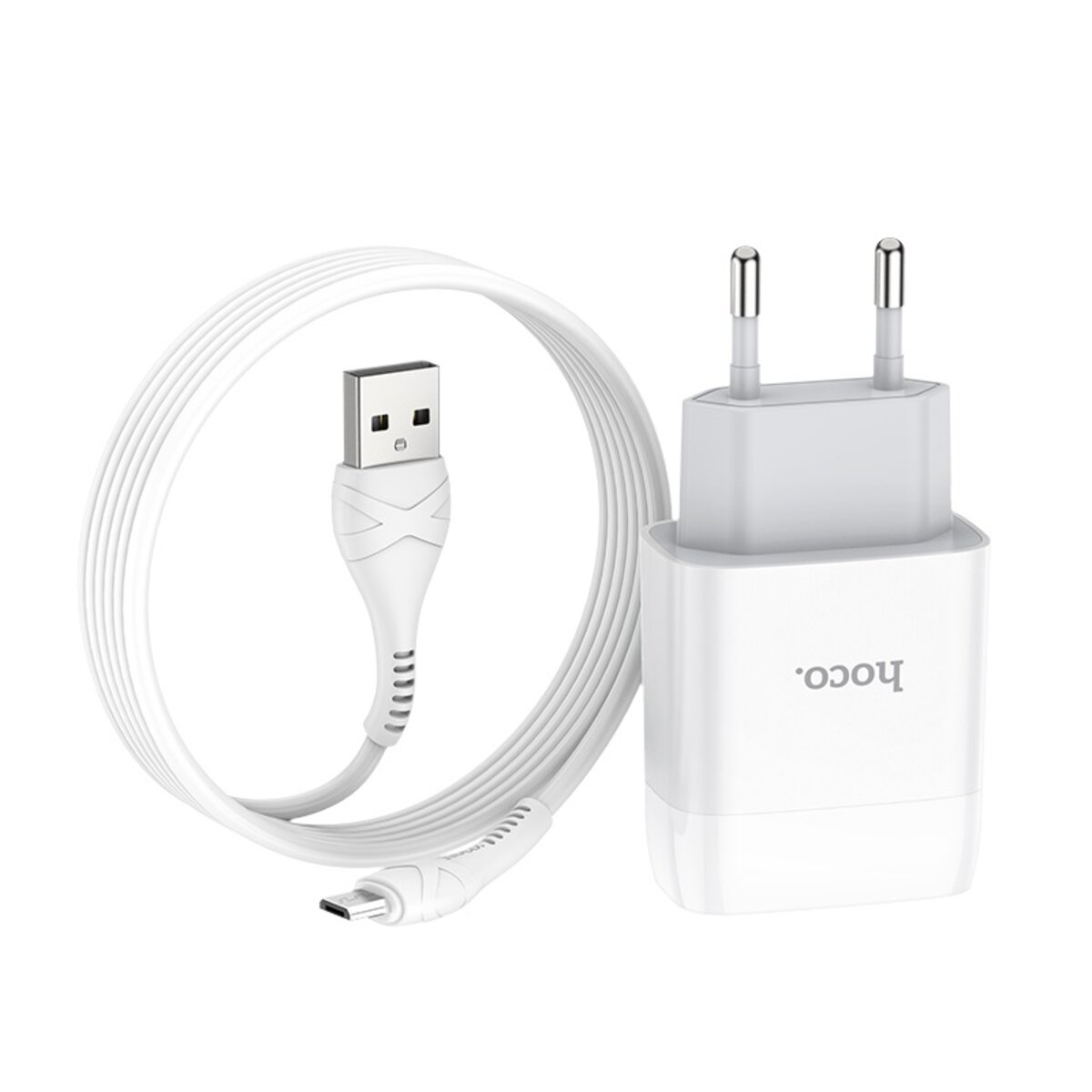 Мережевий зарядний пристрій HOCO C73A Glorious dual port charger set(Micro) 12W White на картинке №4