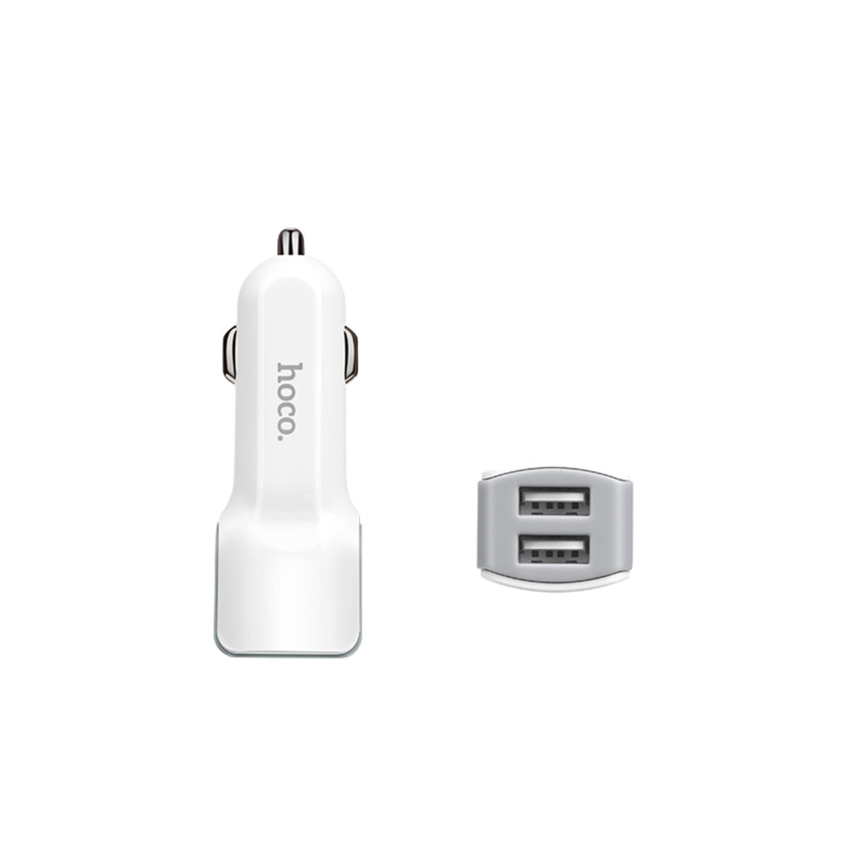 Автомобільний зарядний пристрій HOCO Z23 grand style dual-port car charger set with iP cable White (6957531078012) на картинке №4