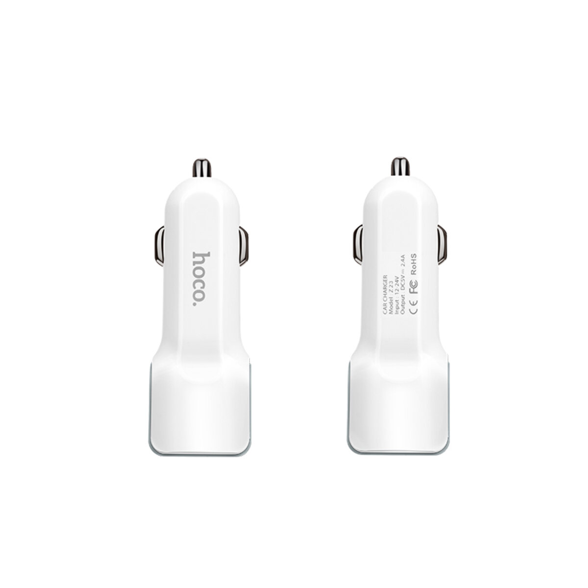 Автомобільний зарядний пристрій HOCO Z23 grand style dual-port car charger set with iP cable White (6957531078012) на картинке №2