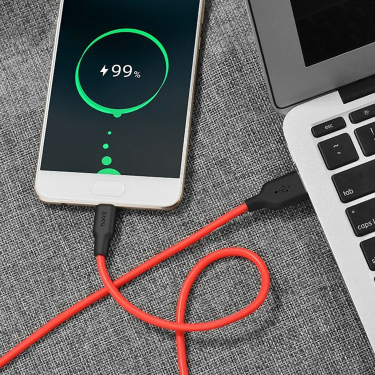 Кабель HOCO X21 USB to Type-C 2A, 1m, silicone, TPE connectors,  Black+Red на малюнкі №4