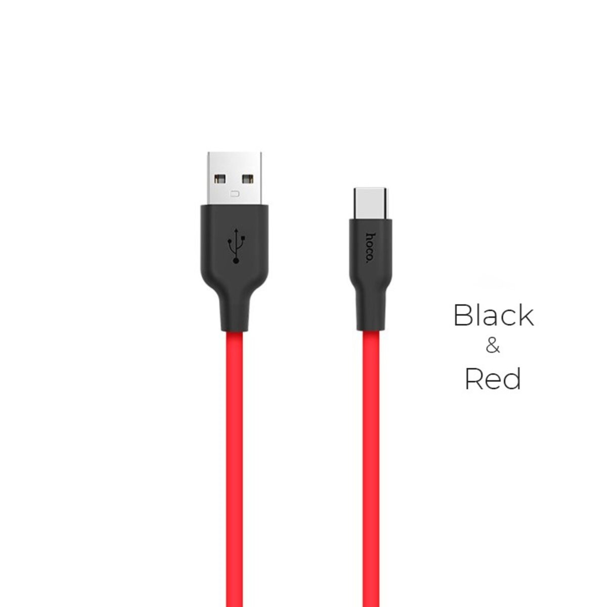 Кабель HOCO X21 USB to Type-C 2A, 1m, silicone, TPE connectors,  Black+Red на малюнкі №2