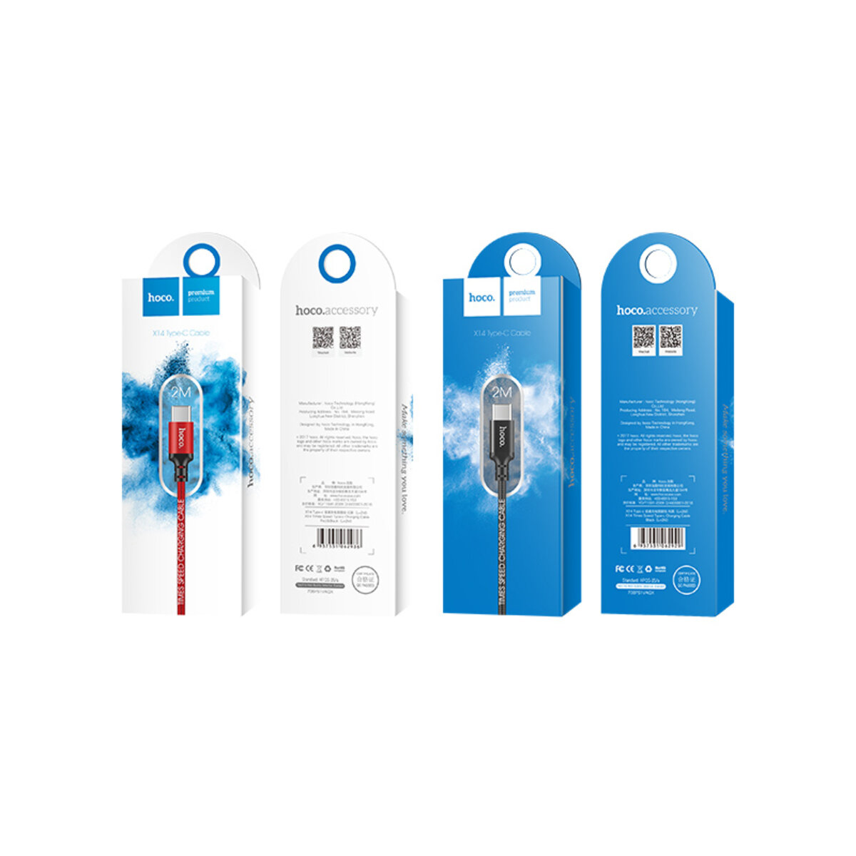 Кабель HOCO X14 USB to Type-C 2A, 2m, nylon, aluminum connectors, Black на малюнкі №4