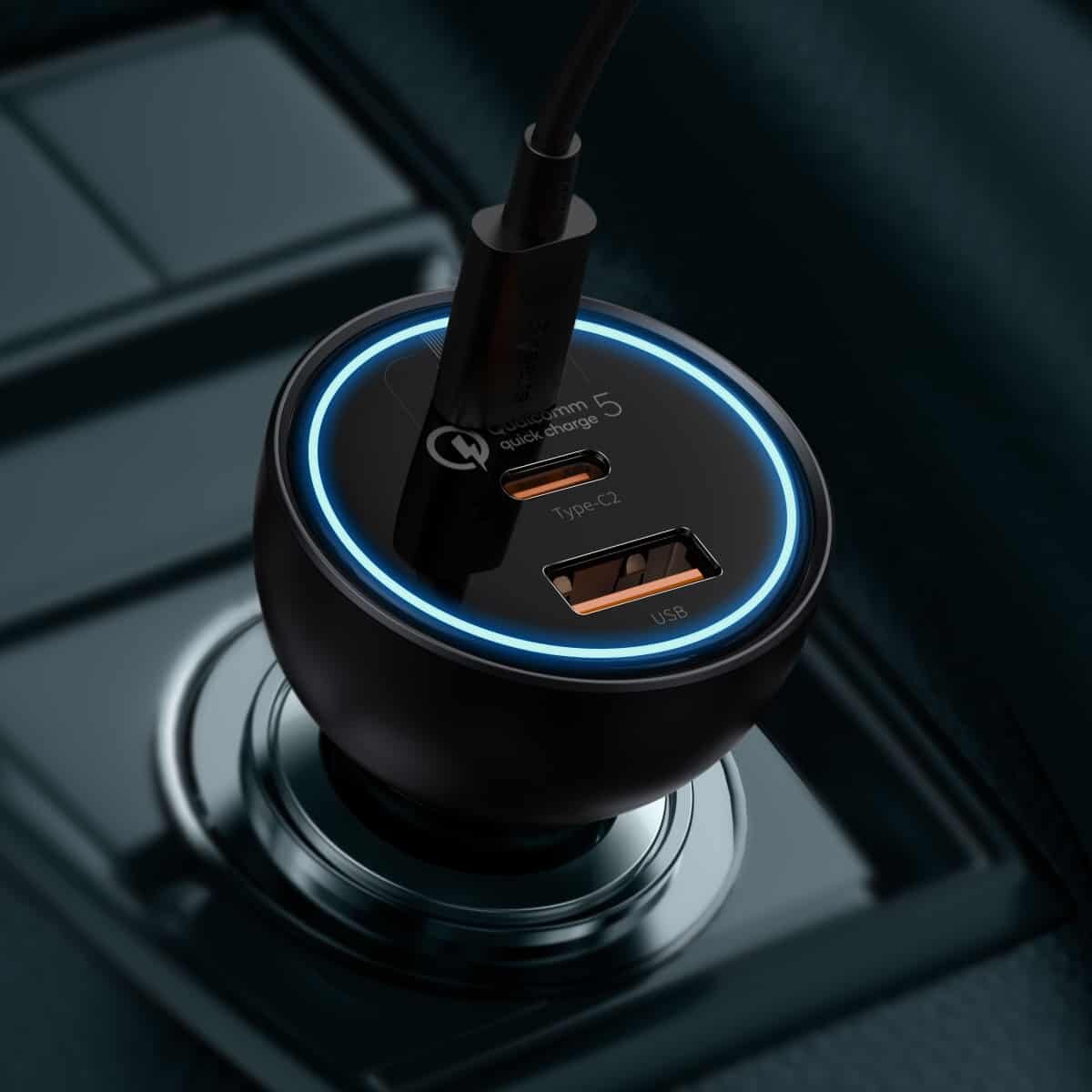Автомобільний зарядний пристрій Baseus Qualcomm Quick Charge 5 Technology Multi-Port Fast Charge Car Charger C+C+U 160W set Gray на картинке №7