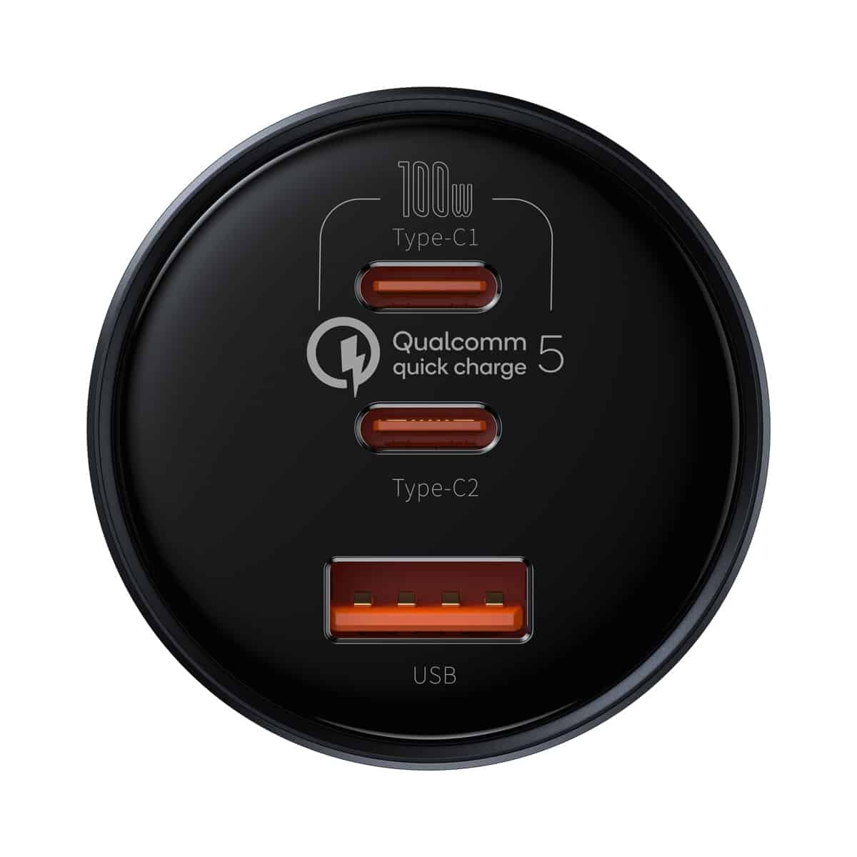 Автомобільний зарядний пристрій Baseus Qualcomm Quick Charge 5 Technology Multi-Port Fast Charge Car Charger C+C+U 160W set Gray на картинке №6