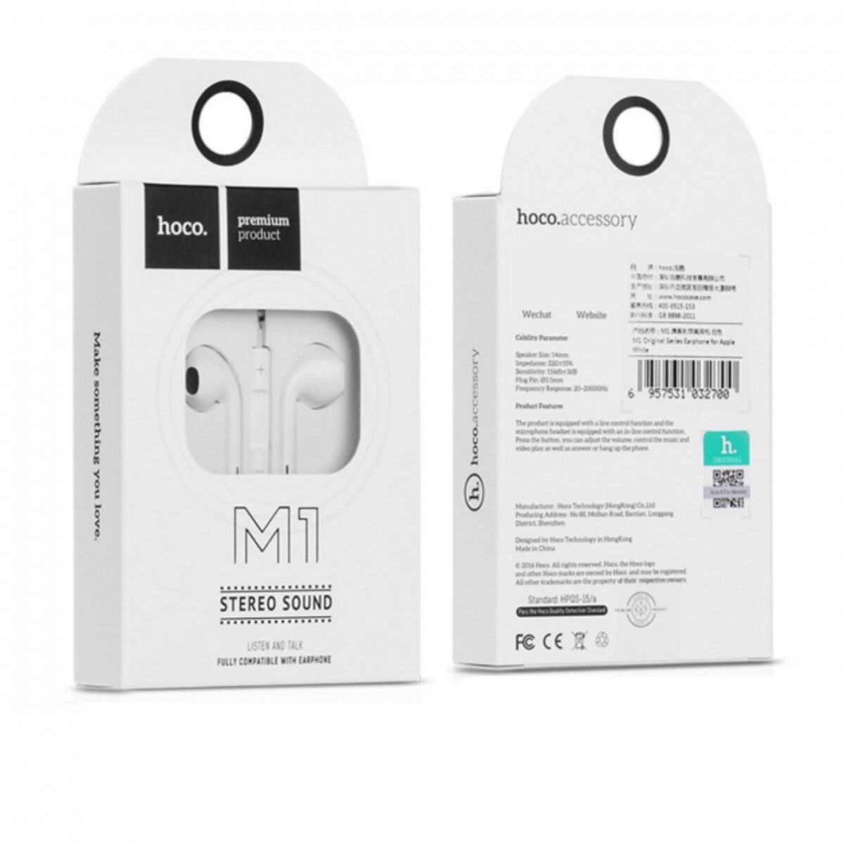 Навушники HOCO M1 original series earphones White (6957531032700) на картинке №3