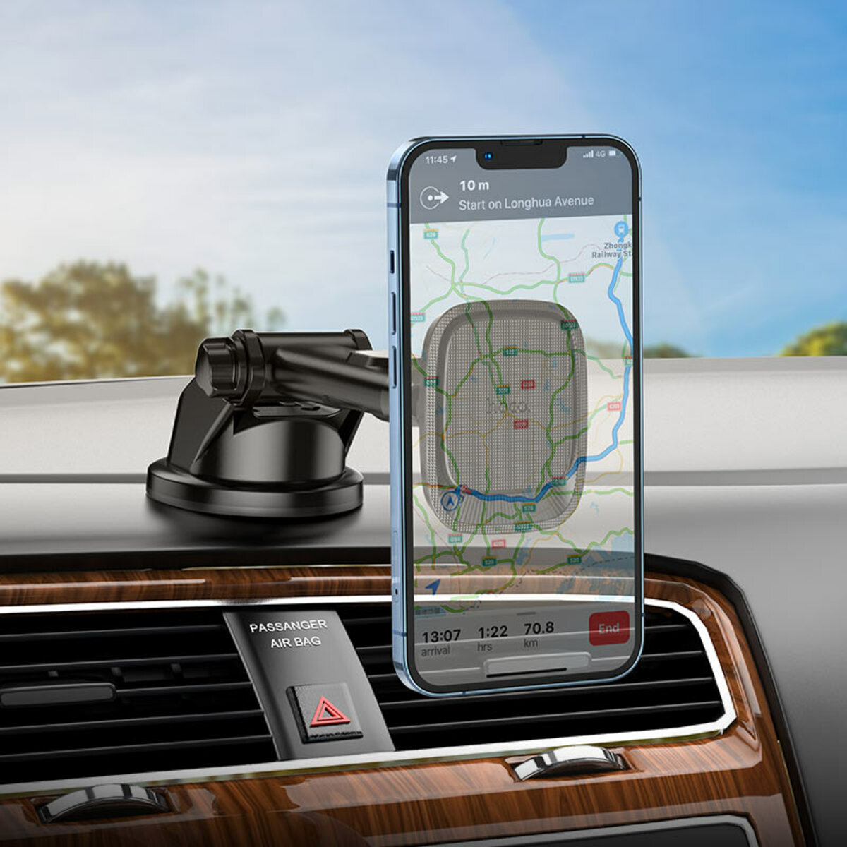 Тримач для мобільного HOCO CA116 Blue Shark center console magnetic car holder Black Metal Gray (6931474777874) смотреть фото №6