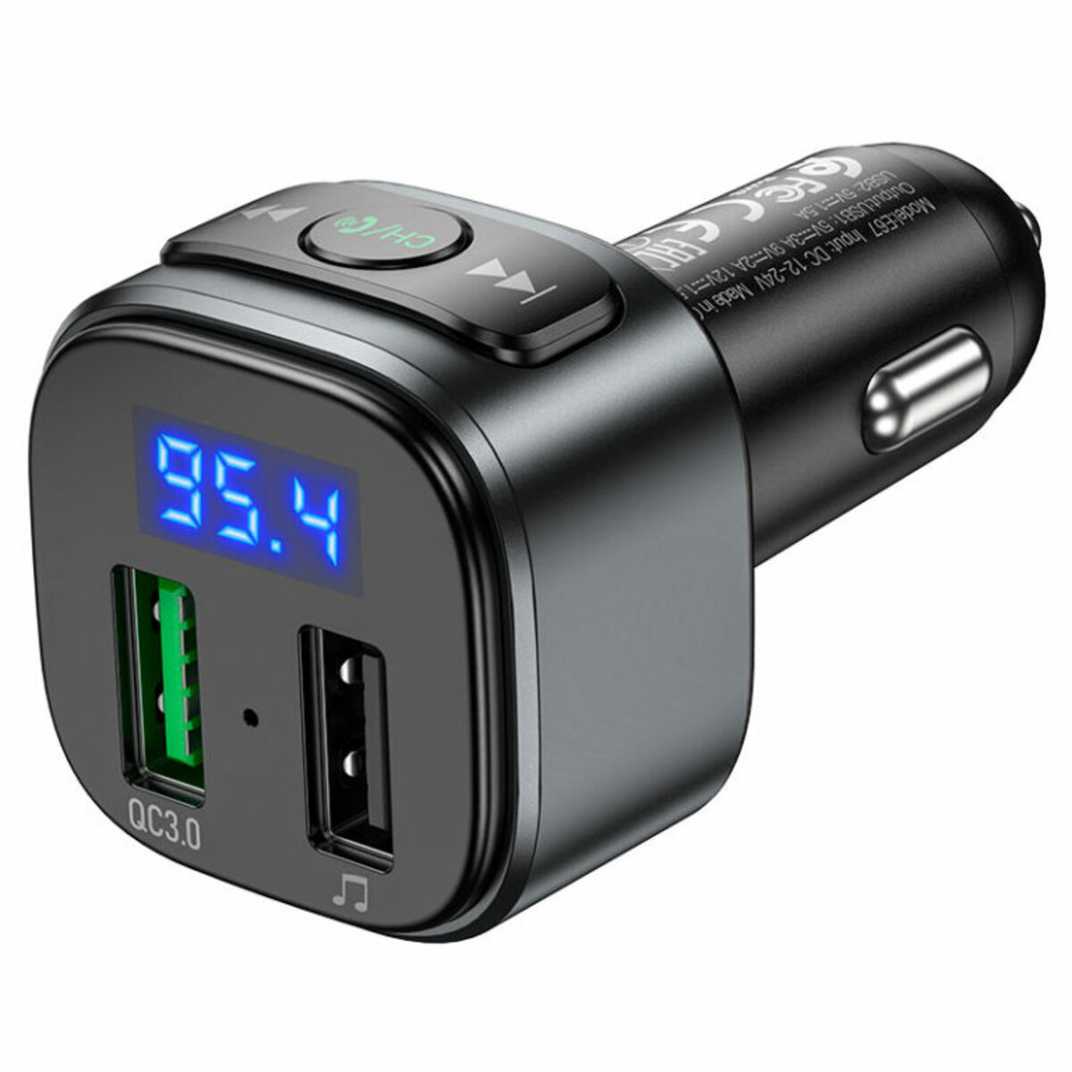 АЗП з FM-модулятором HOCO E67 Fighter QC3.0 18W car BT FM transmitter Black (6931474762122) на картинке №3