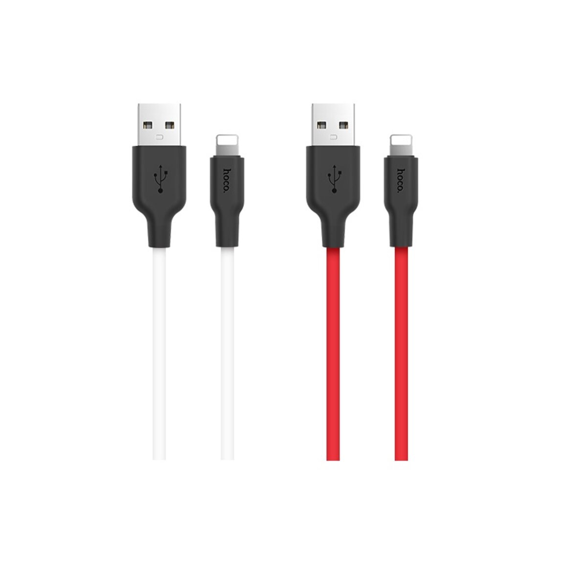 Кабель HOCO X21 USB to iP 2A, 1m, silicone, TPE connectors, Black+White на малюнкі №2