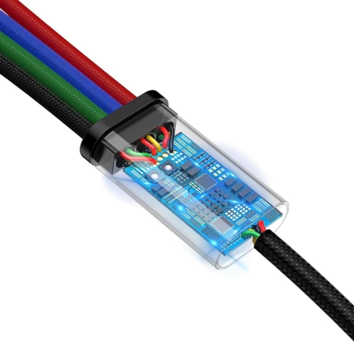 Кабель Baseus Fast 4-in-1 Cable For iP+Type-C(2)+Micro 3.5A 1.2m Black на малюнкі №3