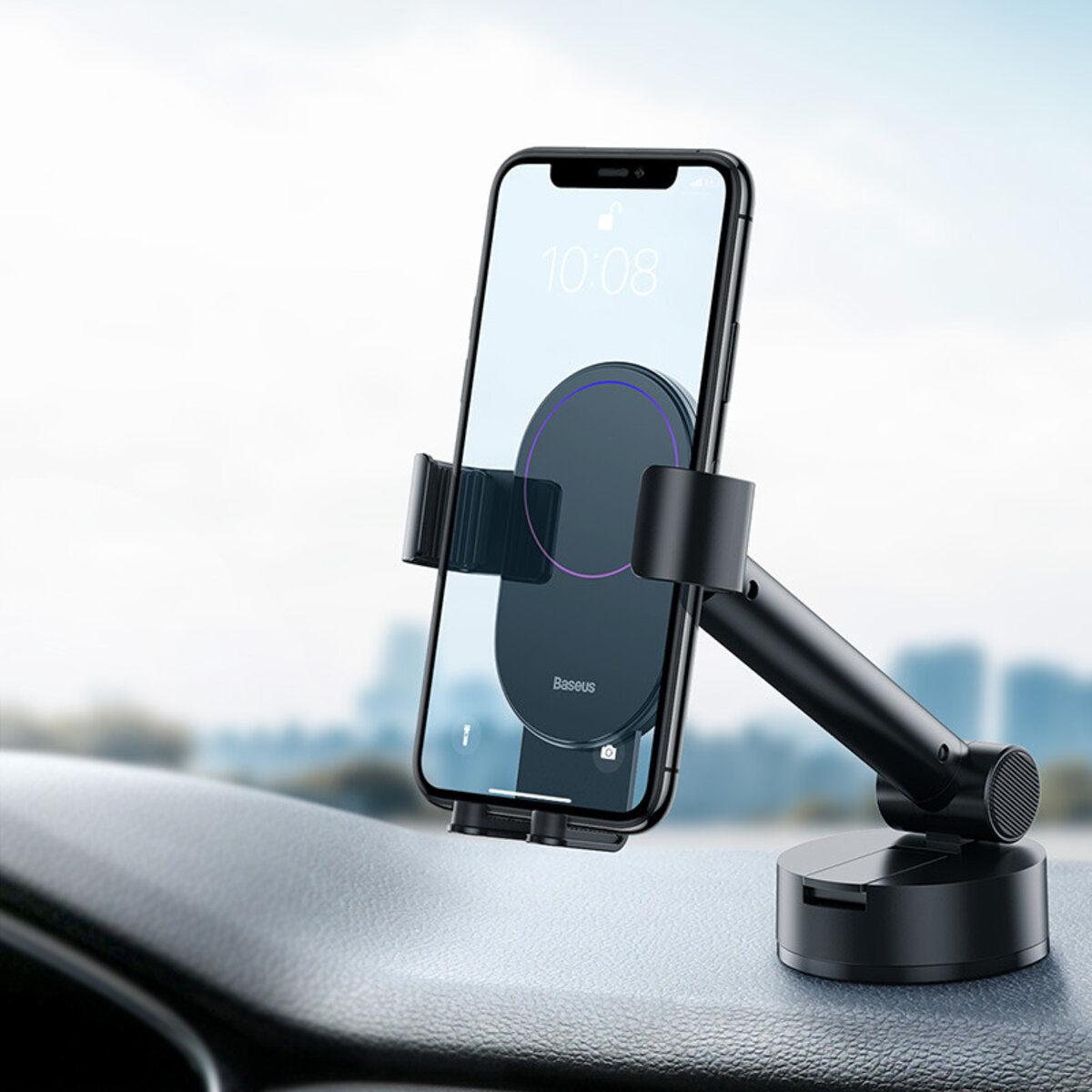 Автотримач для телефона Baseus Simplism gravity car mount holder with suction base Black на малюнкі №6
