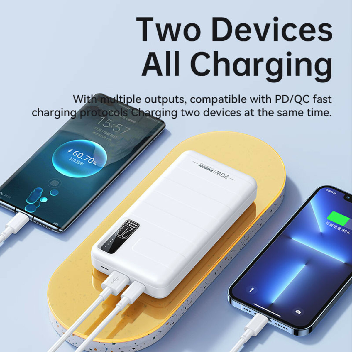 Зовнішній акумулятор REMAX Noah Series 20W+22.5W PD+QC Fast Charging Power Bank 20000mAh  RPP-316 White на малюнкі №4