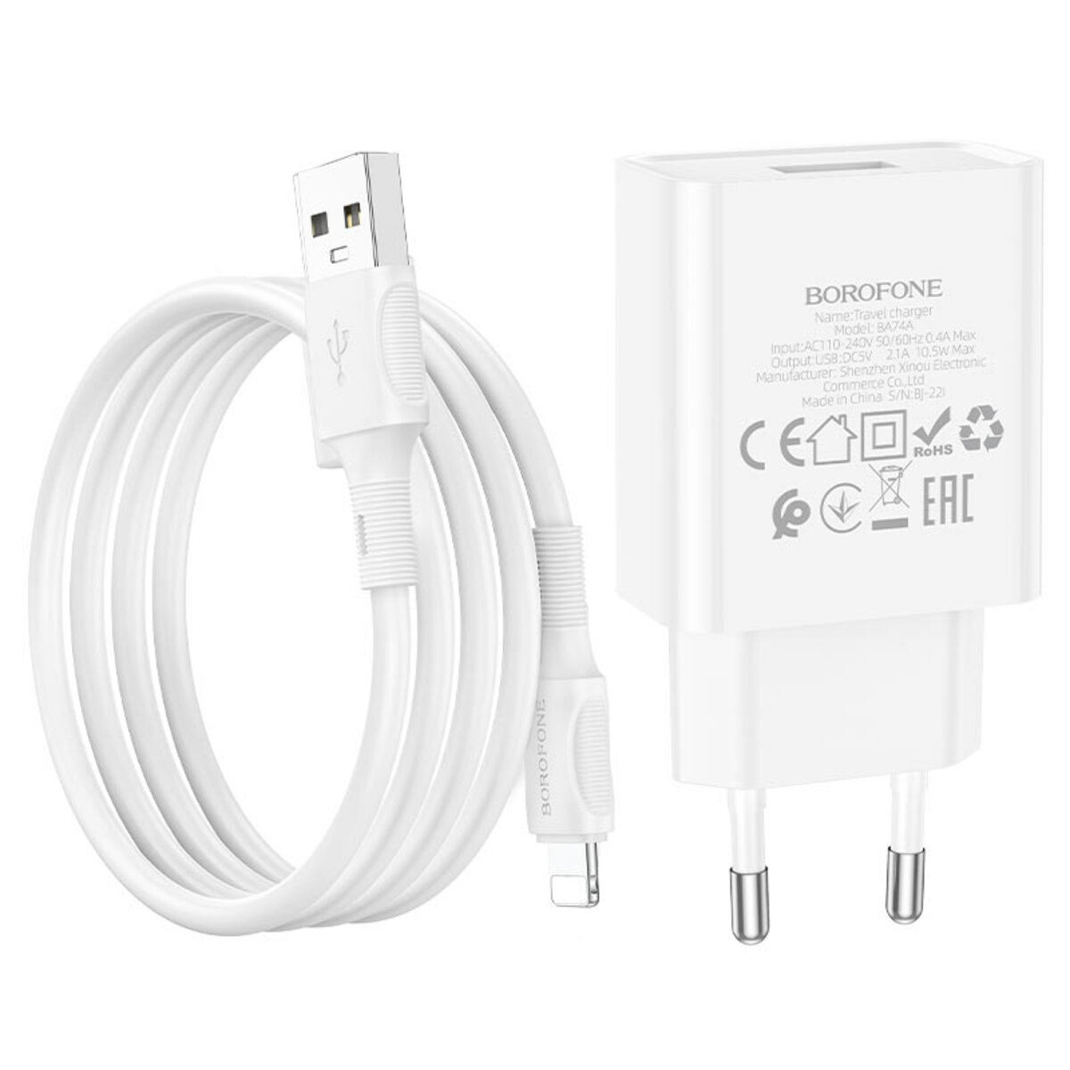 Мережевий зарядний пристрій BOROFONE BA74A Aspirer single port charger set(iP) White (BA74ALW) смотреть фото №5