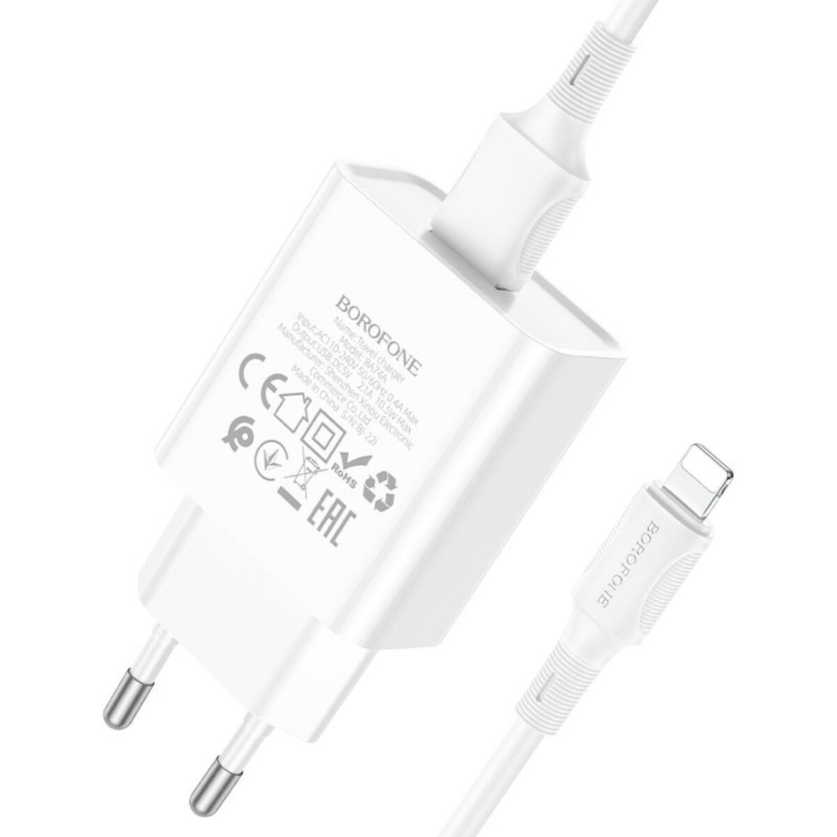 Мережевий зарядний пристрій BOROFONE BA74A Aspirer single port charger set(iP) White (BA74ALW) смотреть фото №3