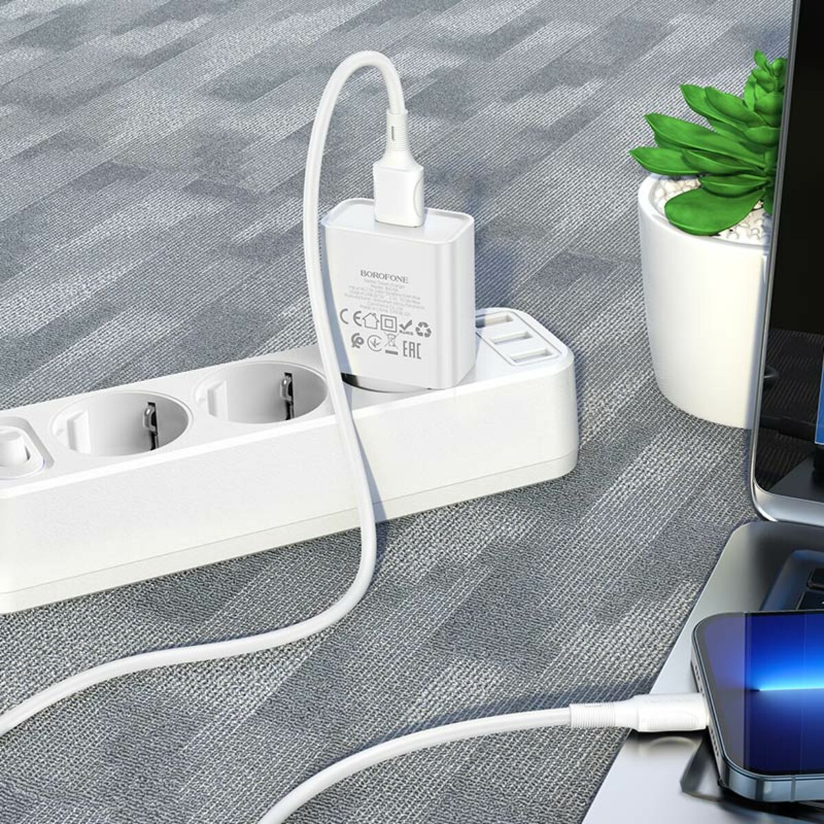 Мережевий зарядний пристрій BOROFONE BA74A Aspirer single port charger set(iP) White (BA74ALW) смотреть фото №7