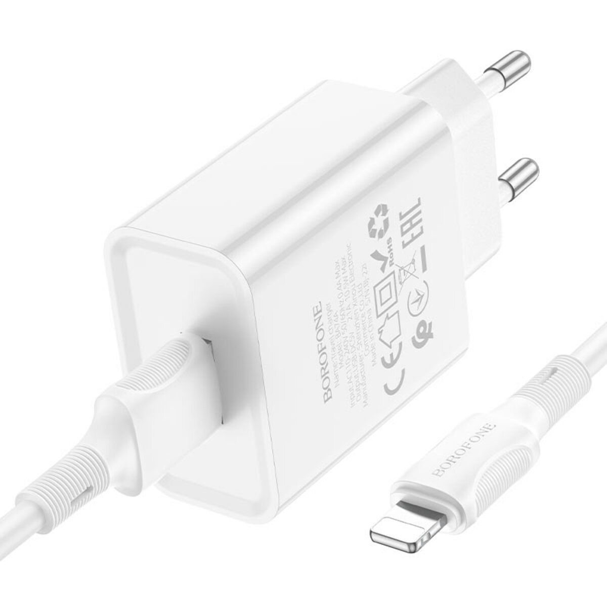 Мережевий зарядний пристрій BOROFONE BA74A Aspirer single port charger set(iP) White (BA74ALW) смотреть фото №2