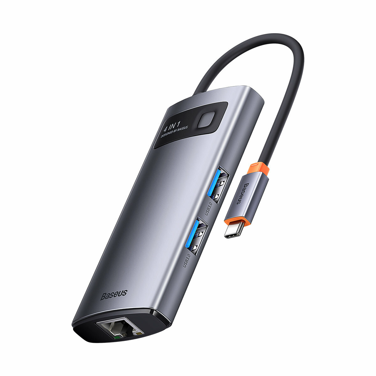 USB-хаб Baseus Metal Gleam Series 4-in-1 Multifunctional Type-C HUB Docking Station Gray (Type-C to USB3.0*3+RJ45*1) Фотографія №2 USB-хаб Baseus Metal Gleam Series 4-in-1 Multifunctional Type-C HUB Docking Station Gray (Type-C to USB3.0*3+RJ45*1) на малюнкі №2