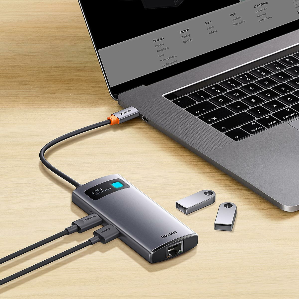 USB-хаб Baseus Metal Gleam Series 4-in-1 Multifunctional Type-C HUB Docking Station Gray (Type-C to USB3.0*3+RJ45*1) Фотографія №4 USB-хаб Baseus Metal Gleam Series 4-in-1 Multifunctional Type-C HUB Docking Station Gray (Type-C to USB3.0*3+RJ45*1) на малюнкі №4