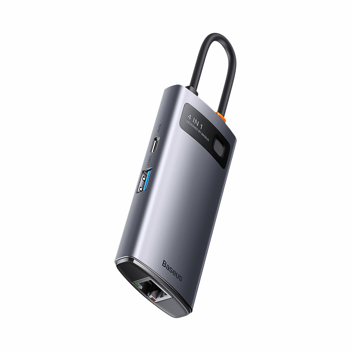 USB-хаб Baseus Metal Gleam Series 4-in-1 Multifunctional Type-C HUB Docking Station Gray (Type-C to USB3.0*3+RJ45*1) Фотографія №3 USB-хаб Baseus Metal Gleam Series 4-in-1 Multifunctional Type-C HUB Docking Station Gray (Type-C to USB3.0*3+RJ45*1) на малюнкі №3