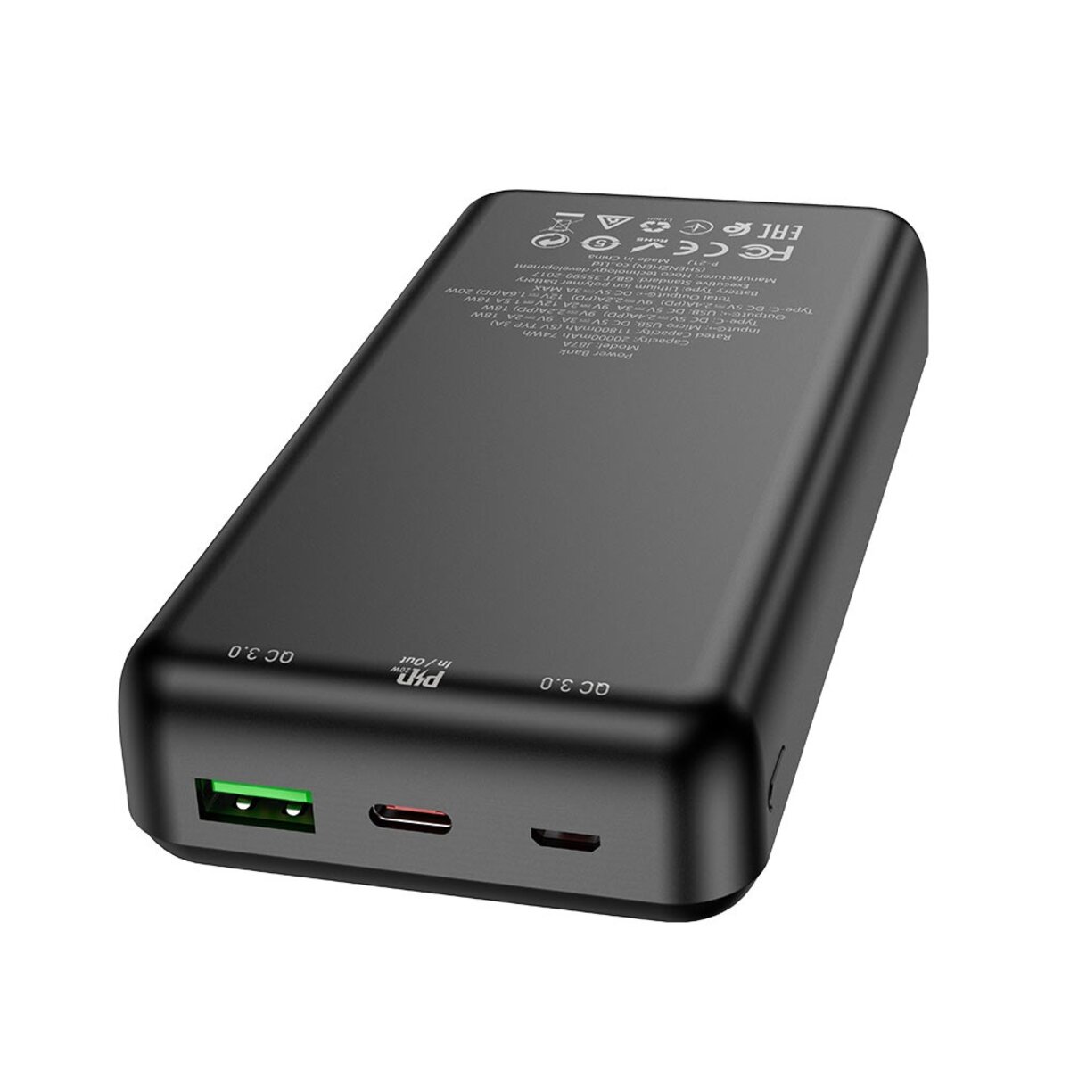 Зовнішній акумулятор HOCO J87A Tacker PD20W+QC3.0 power bank(20000mAh) Black на картинке №2