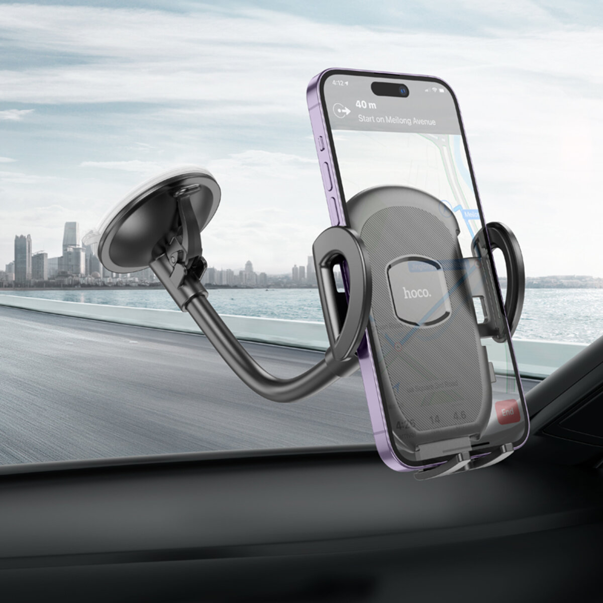 Автотримач для телефона HOCO H10 General car holder(windshield) Black на малюнкі №8