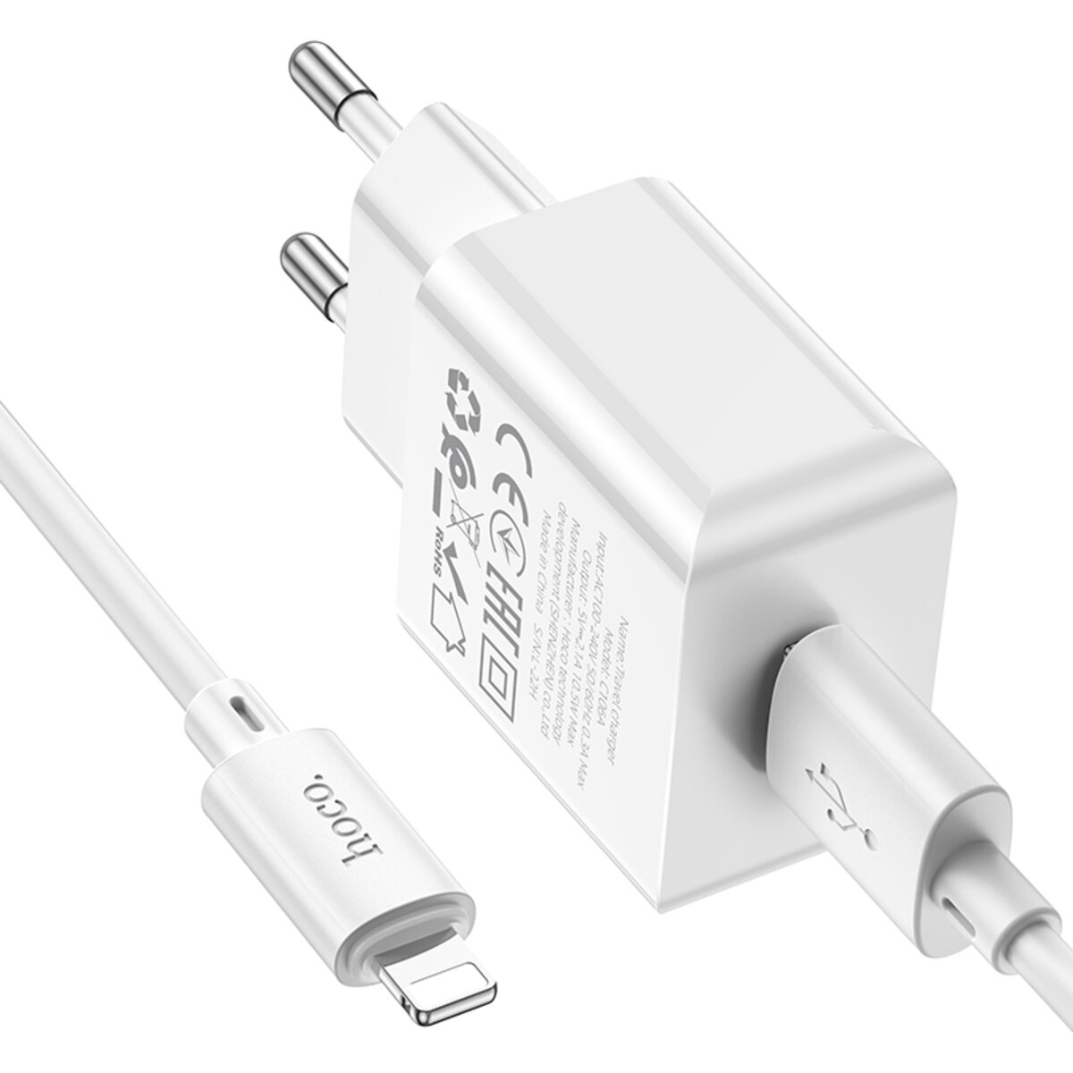 Мережевий зарядний пристрій HOCO C106A Leisure single port charger set(iP) 10.5W White Фотографія №5 Мережевий зарядний пристрій HOCO C106A Leisure single port charger set(iP) 10.5W White на малюнкі №5