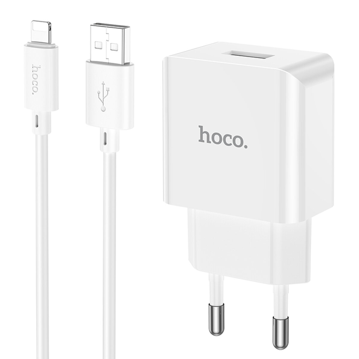Мережевий зарядний пристрій HOCO C106A Leisure single port charger set(iP) 10.5W White Фотографія №1 Мережевий зарядний пристрій HOCO C106A Leisure single port charger set(iP) 10.5W White на малюнкі №1