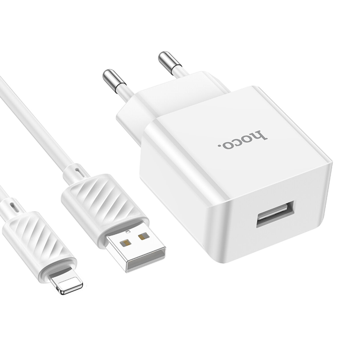 Мережевий зарядний пристрій HOCO C106A Leisure single port charger set(iP) 10.5W White Фотографія №4 Мережевий зарядний пристрій HOCO C106A Leisure single port charger set(iP) 10.5W White на малюнкі №4