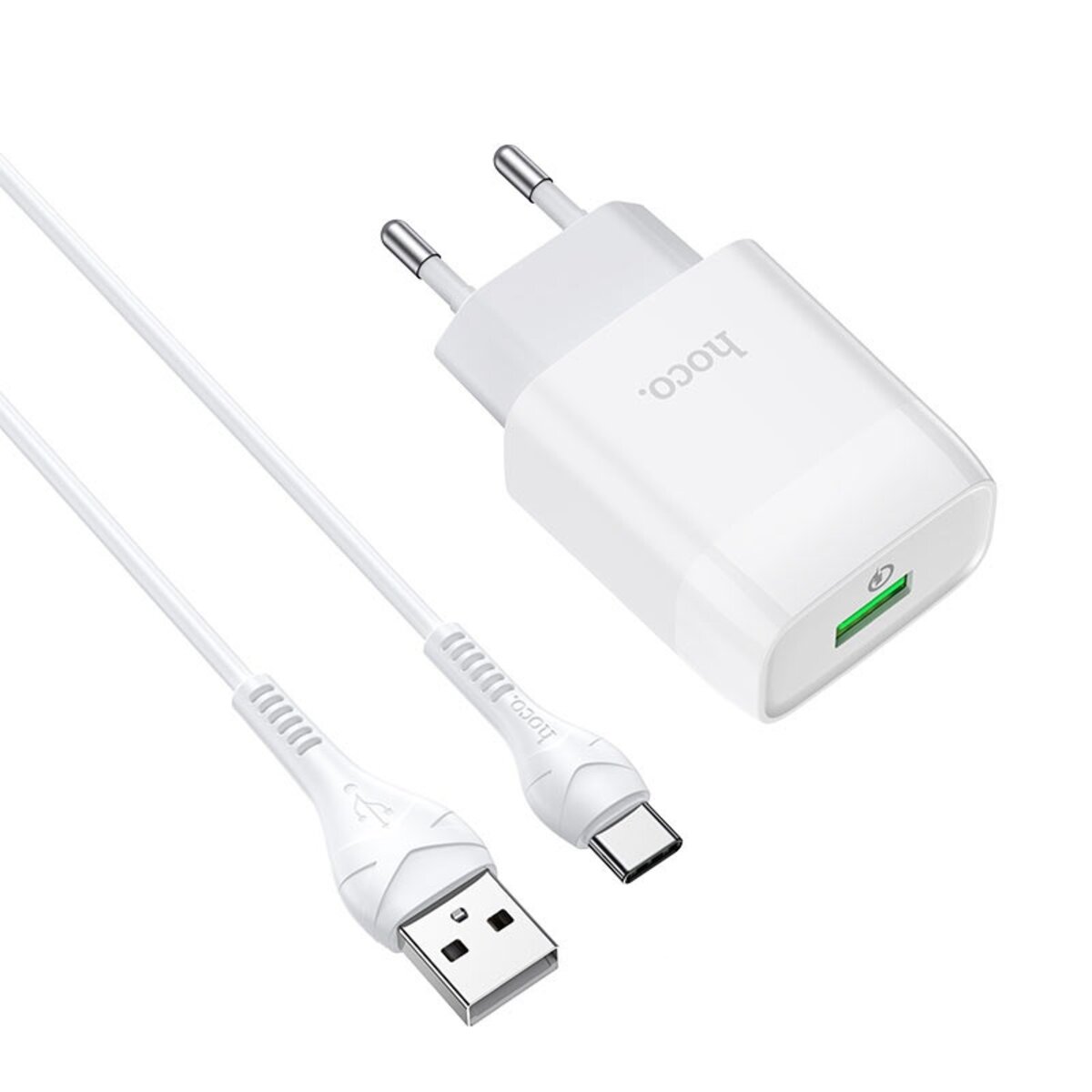 Мережевий зарядний пристрій HOCO C72Q Glorious single port QC3.0 charger set(Type-C) 18W White на картинке №1