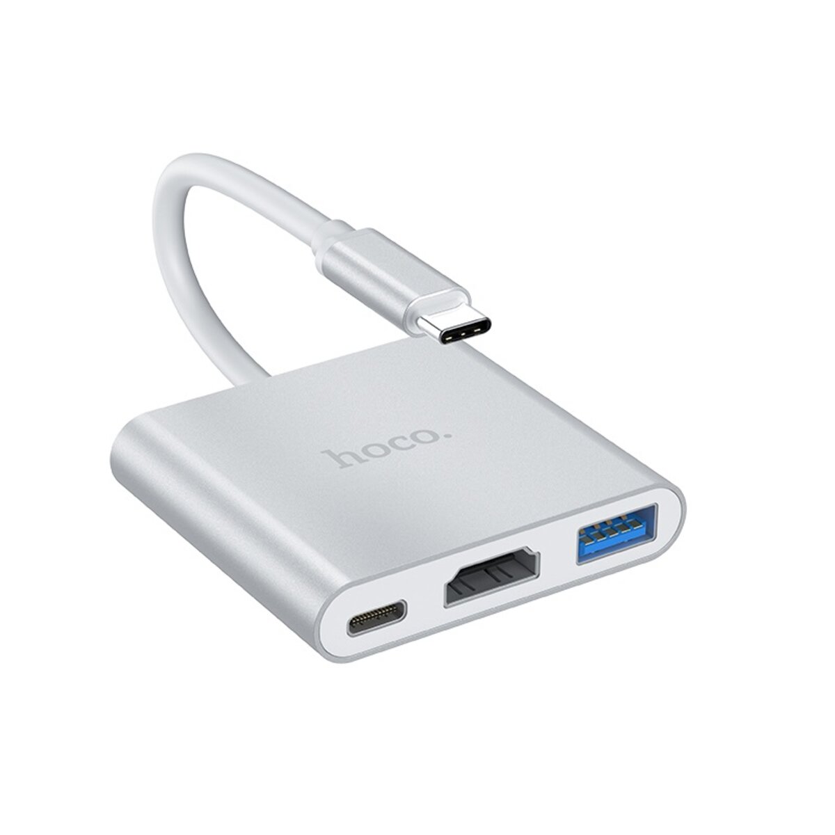 USB-хаб HOCO HB14 Easy use Type-C adapter(Type-C to USB3.0+HDMI+PD) Silver Фотографія №1 USB-хаб HOCO HB14 Easy use Type-C adapter(Type-C to USB3.0+HDMI+PD) Silver на малюнкі №1