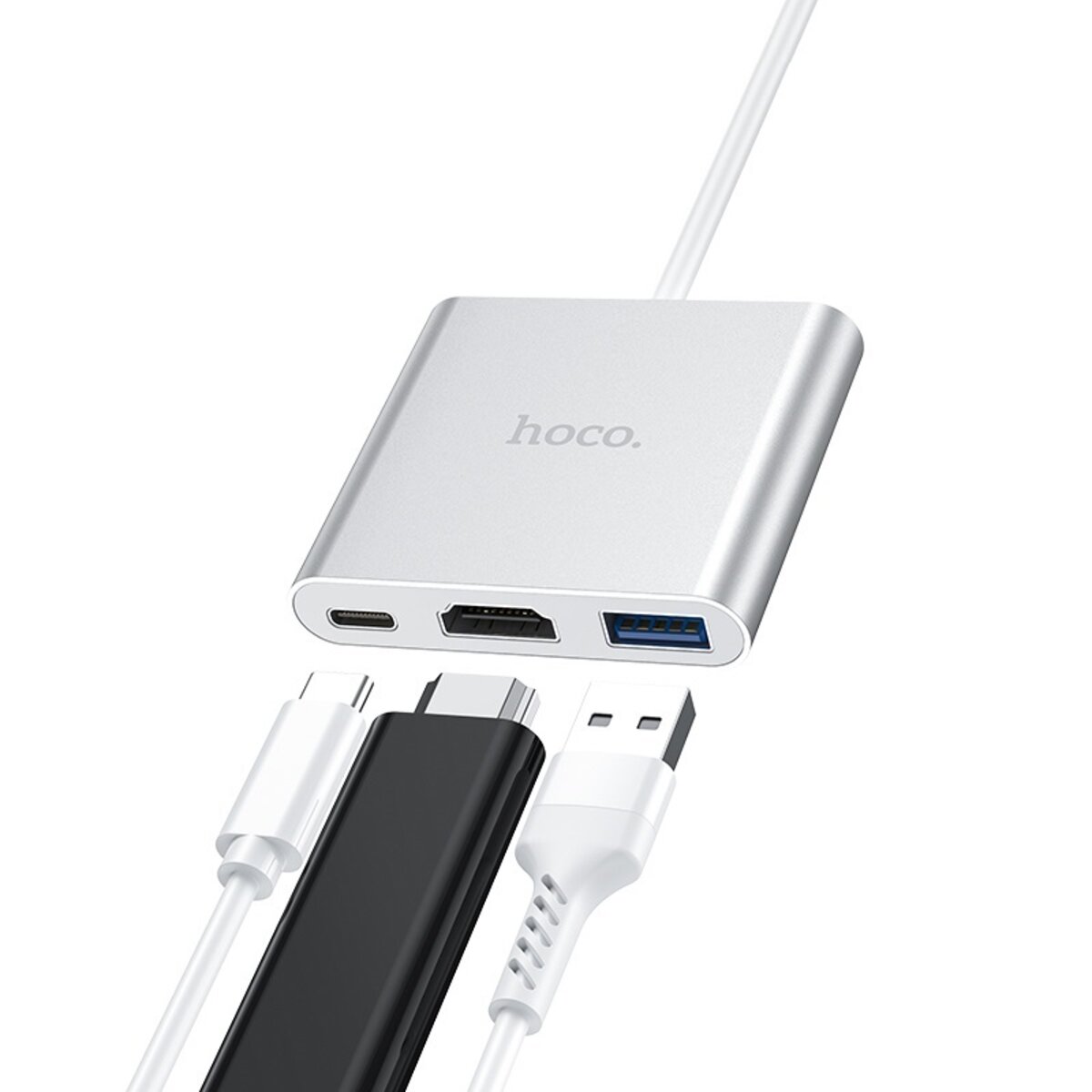 USB-хаб HOCO HB14 Easy use Type-C adapter(Type-C to USB3.0+HDMI+PD) Silver Фотографія №6 USB-хаб HOCO HB14 Easy use Type-C adapter(Type-C to USB3.0+HDMI+PD) Silver на малюнкі №6