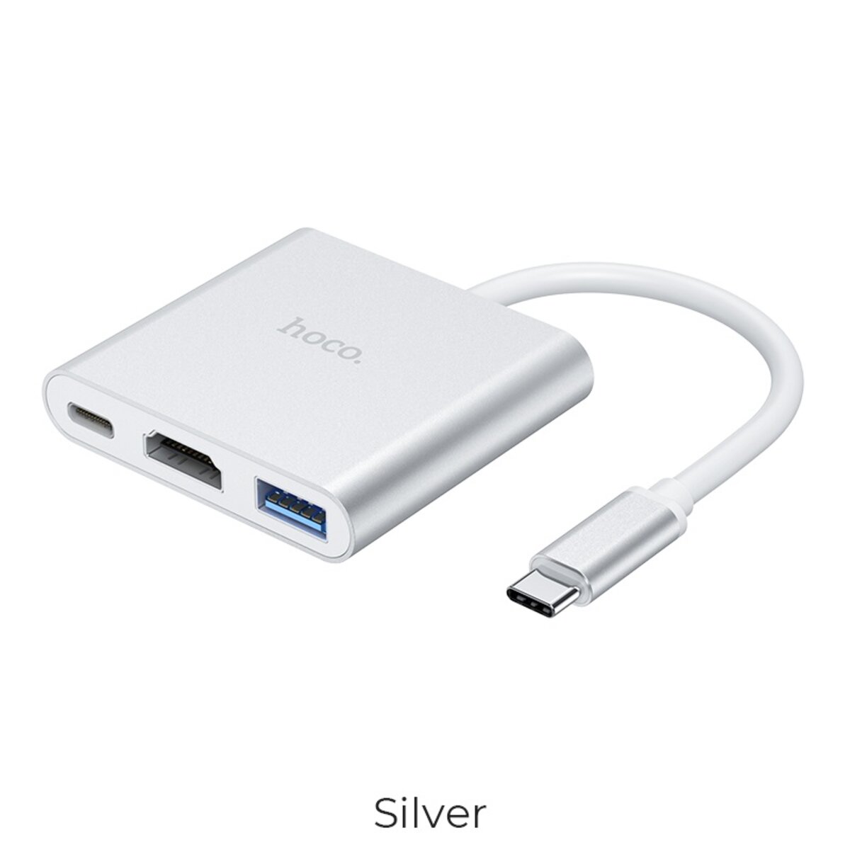 USB-хаб HOCO HB14 Easy use Type-C adapter(Type-C to USB3.0+HDMI+PD) Silver Фотографія №4 USB-хаб HOCO HB14 Easy use Type-C adapter(Type-C to USB3.0+HDMI+PD) Silver на малюнкі №4