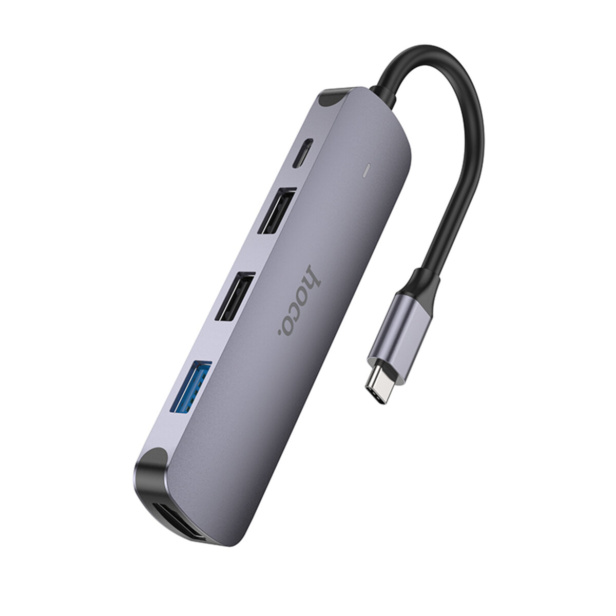 USB-хаб HOCO HB27 Type-C multi-function converter(HDTV+USB3.0+USB2.0*2+PD) Metal Gray на картинке №3