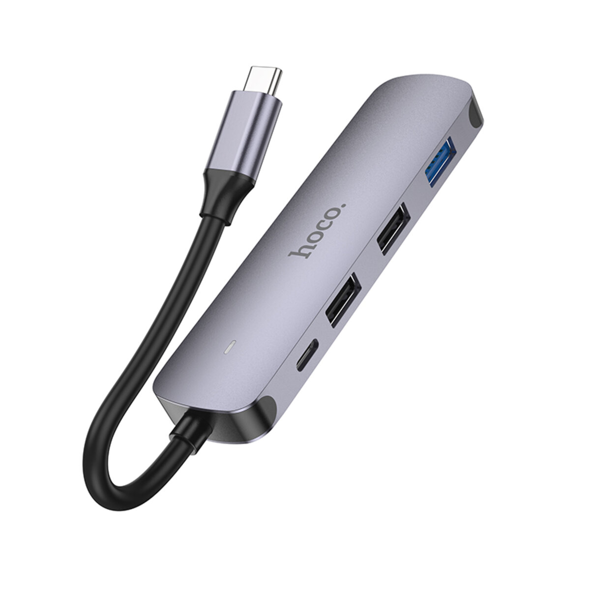 USB-хаб HOCO HB27 Type-C multi-function converter(HDTV+USB3.0+USB2.0*2+PD) Metal Gray на картинке №2