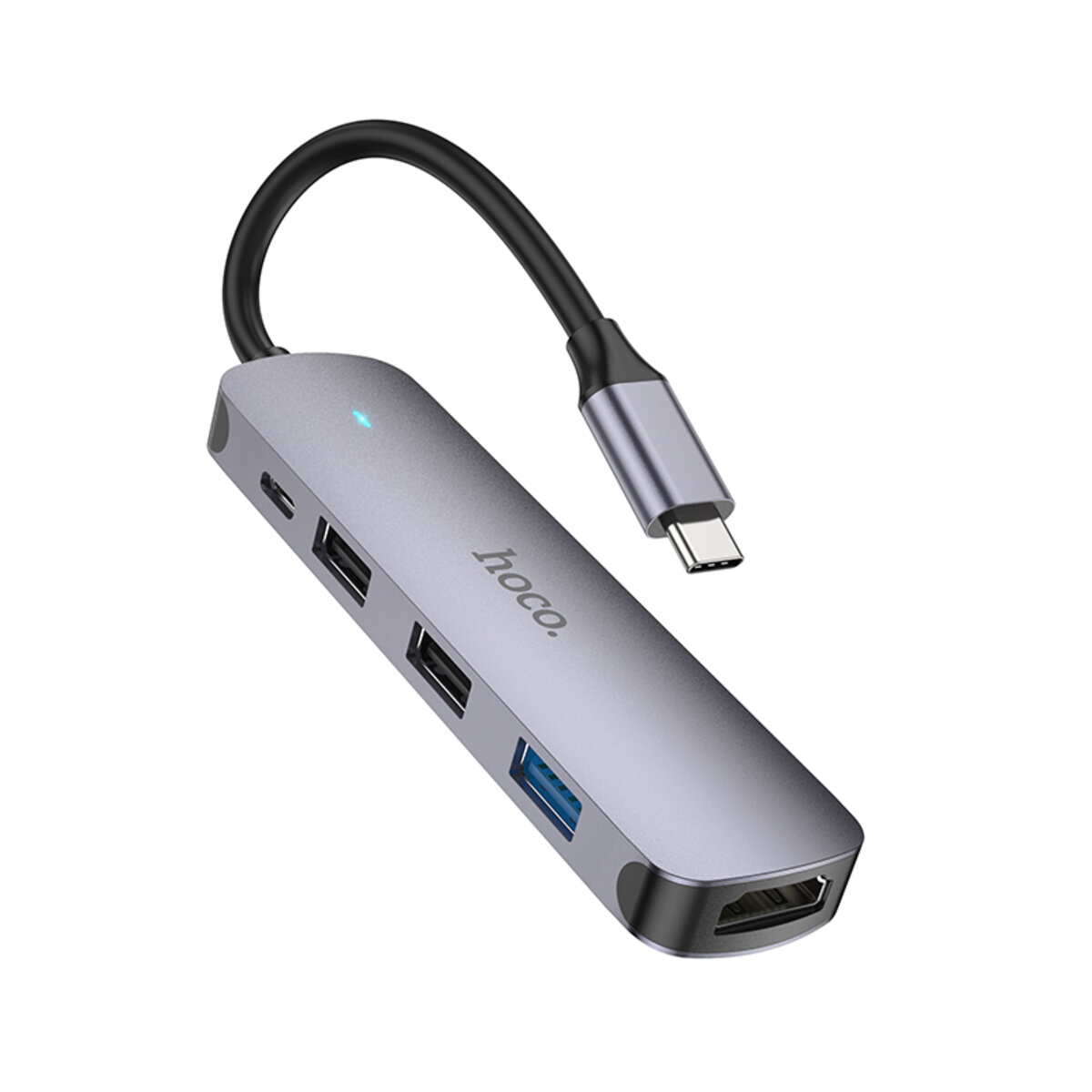 USB-хаб HOCO HB27 Type-C multi-function converter(HDTV+USB3.0+USB2.0*2+PD) Metal Gray на картинке №1