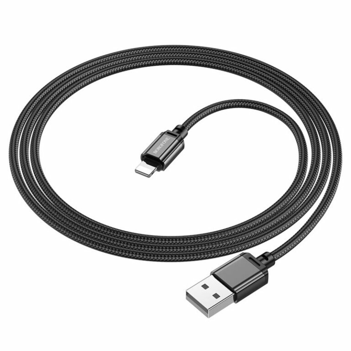 Кабель BOROFONE BX87 USB to iP 2.4A,1m, nylon, aluminum connectors, Black на картинке №1