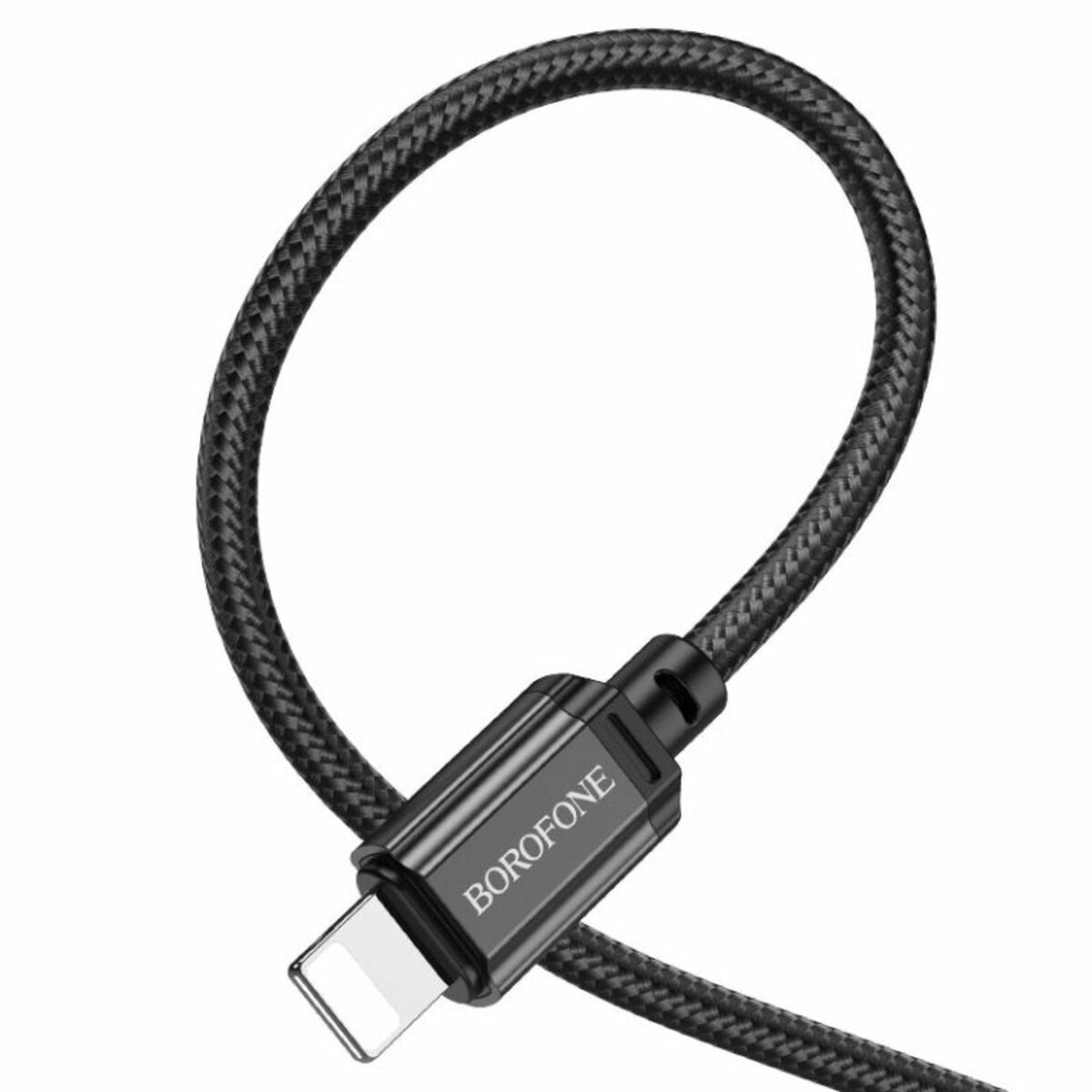 Кабель BOROFONE BX87 USB to iP 2.4A,1m, nylon, aluminum connectors, Black на картинке №2
