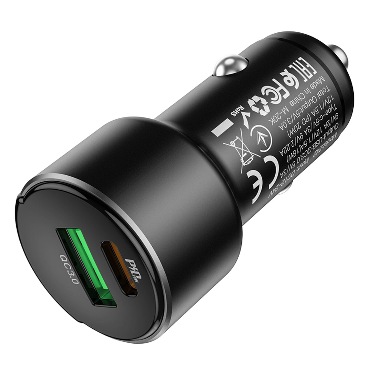 Автомобільний зарядний пристрій HOCO Z42 Light road dual port digital display PD20W+QC3.0 car charger Black (6931474742544) смотреть фото №4