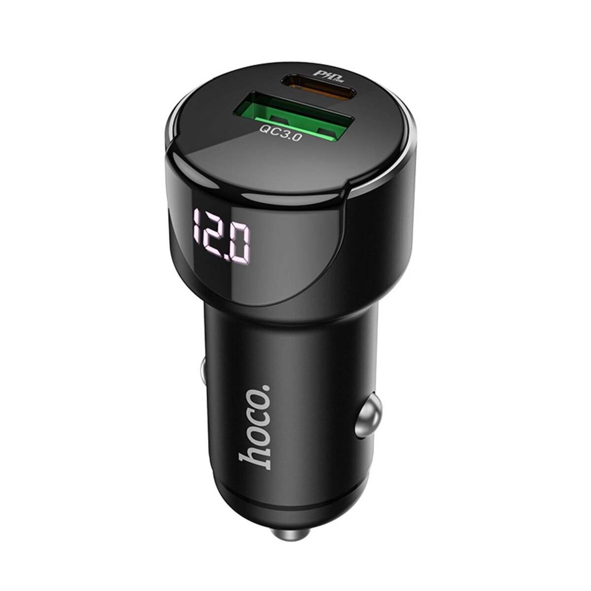 Автомобільний зарядний пристрій HOCO Z42 Light road dual port digital display PD20W+QC3.0 car charger Black (6931474742544) смотреть фото №1