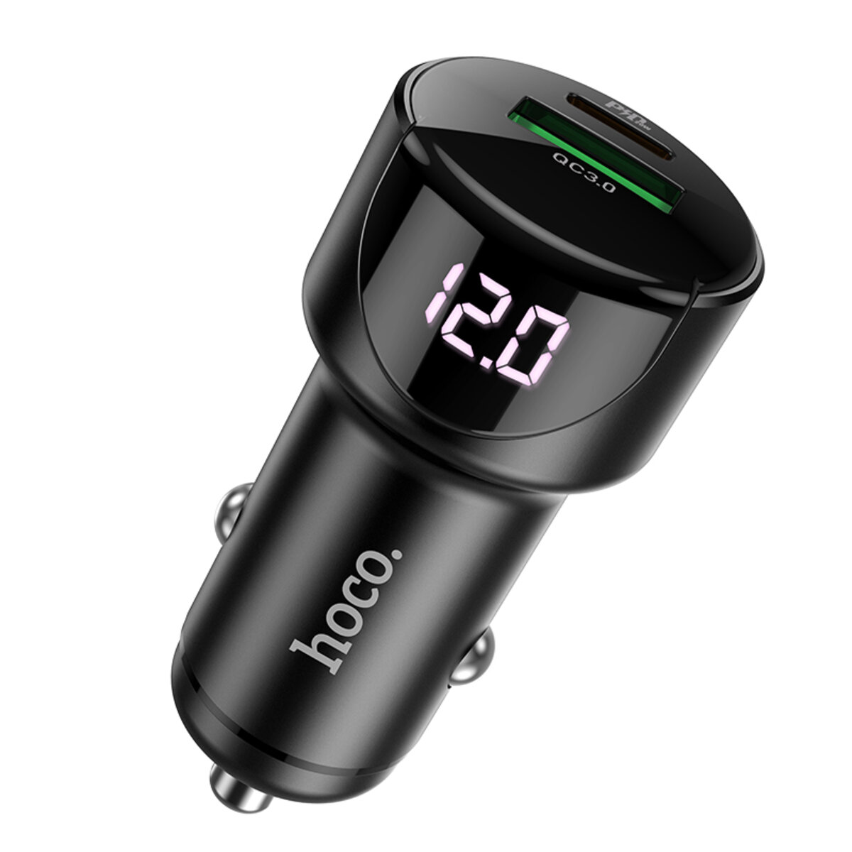 Автомобільний зарядний пристрій HOCO Z42 Light road dual port digital display PD20W+QC3.0 car charger Black (6931474742544) смотреть фото №2