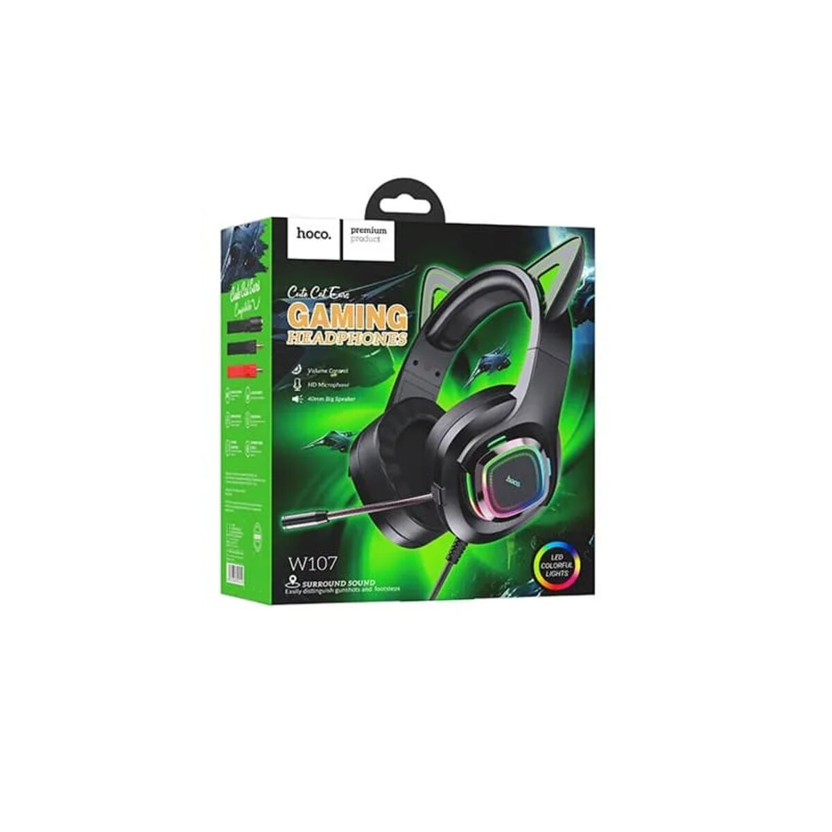 Навушники HOCO W107 Cute cat luminous cat ear gaming headphones Elf Cat Фотографія №6 Навушники HOCO W107 Cute cat luminous cat ear gaming headphones Elf Cat на малюнкі №6