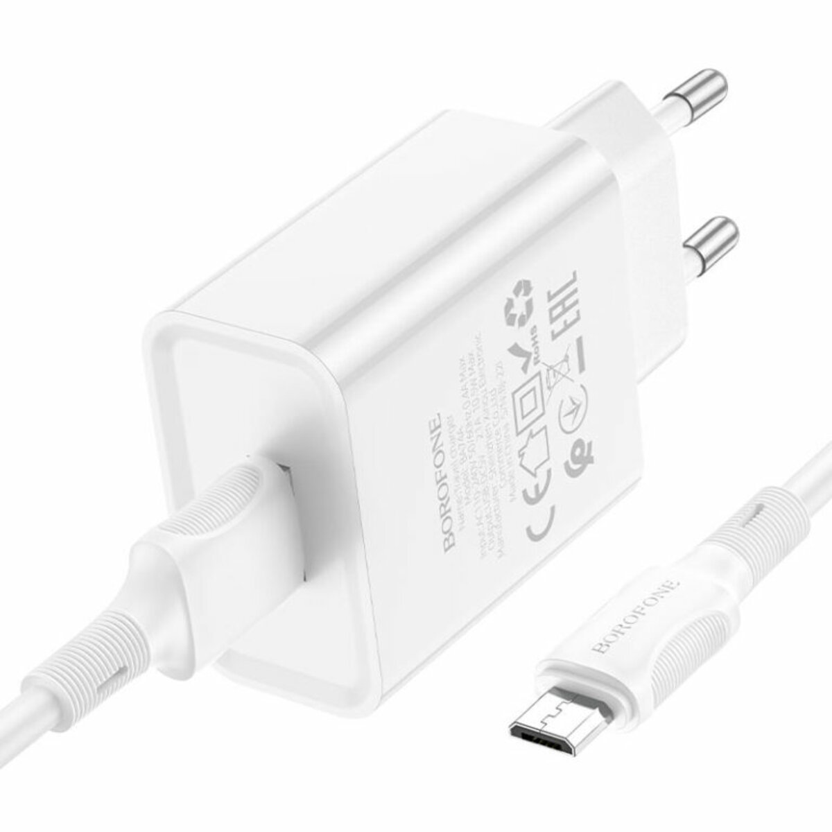 Мережевий зарядний пристрій BOROFONE BA74A Aspirer single port charger set(Micro) White на картинке №3