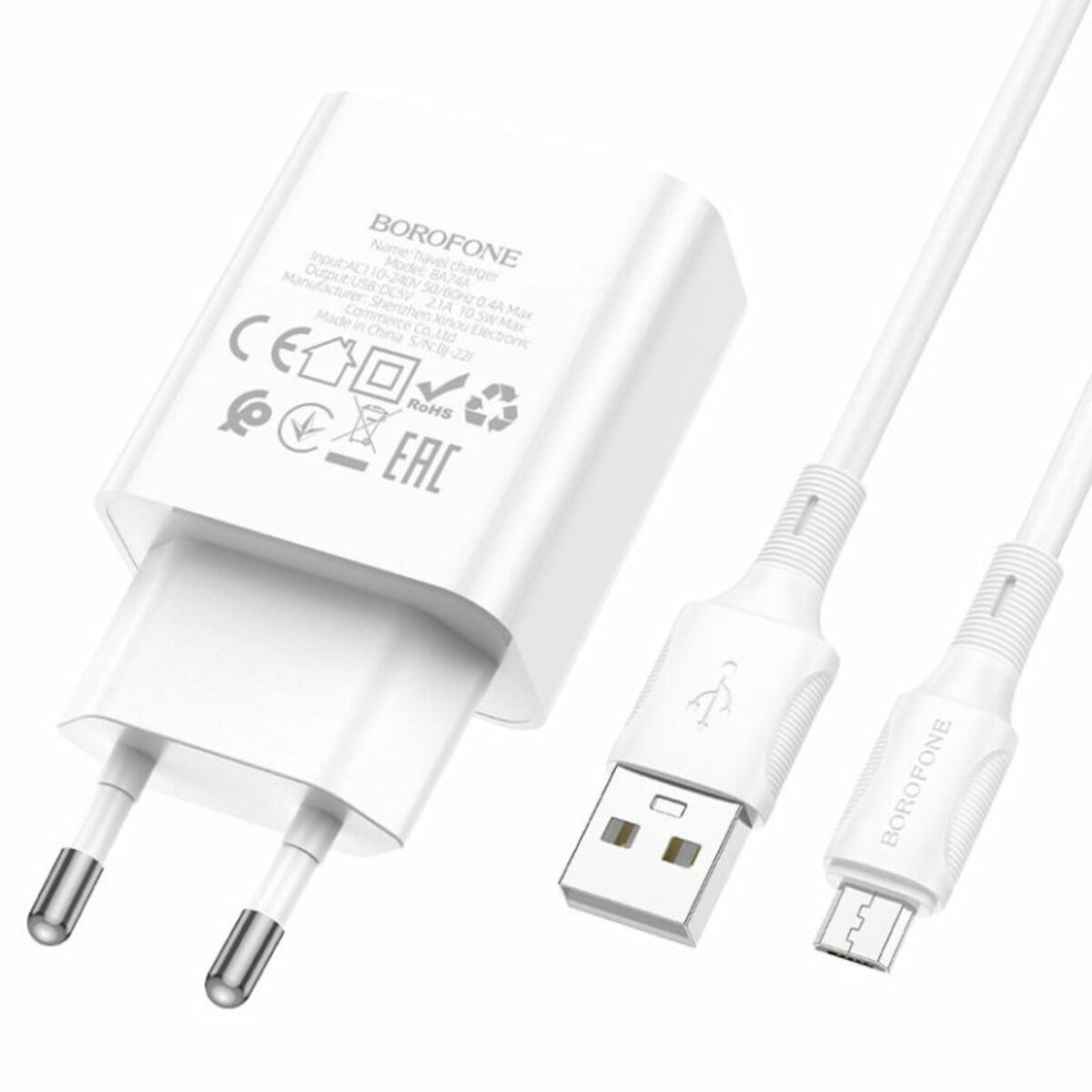 Мережевий зарядний пристрій BOROFONE BA74A Aspirer single port charger set(Micro) White на картинке №4