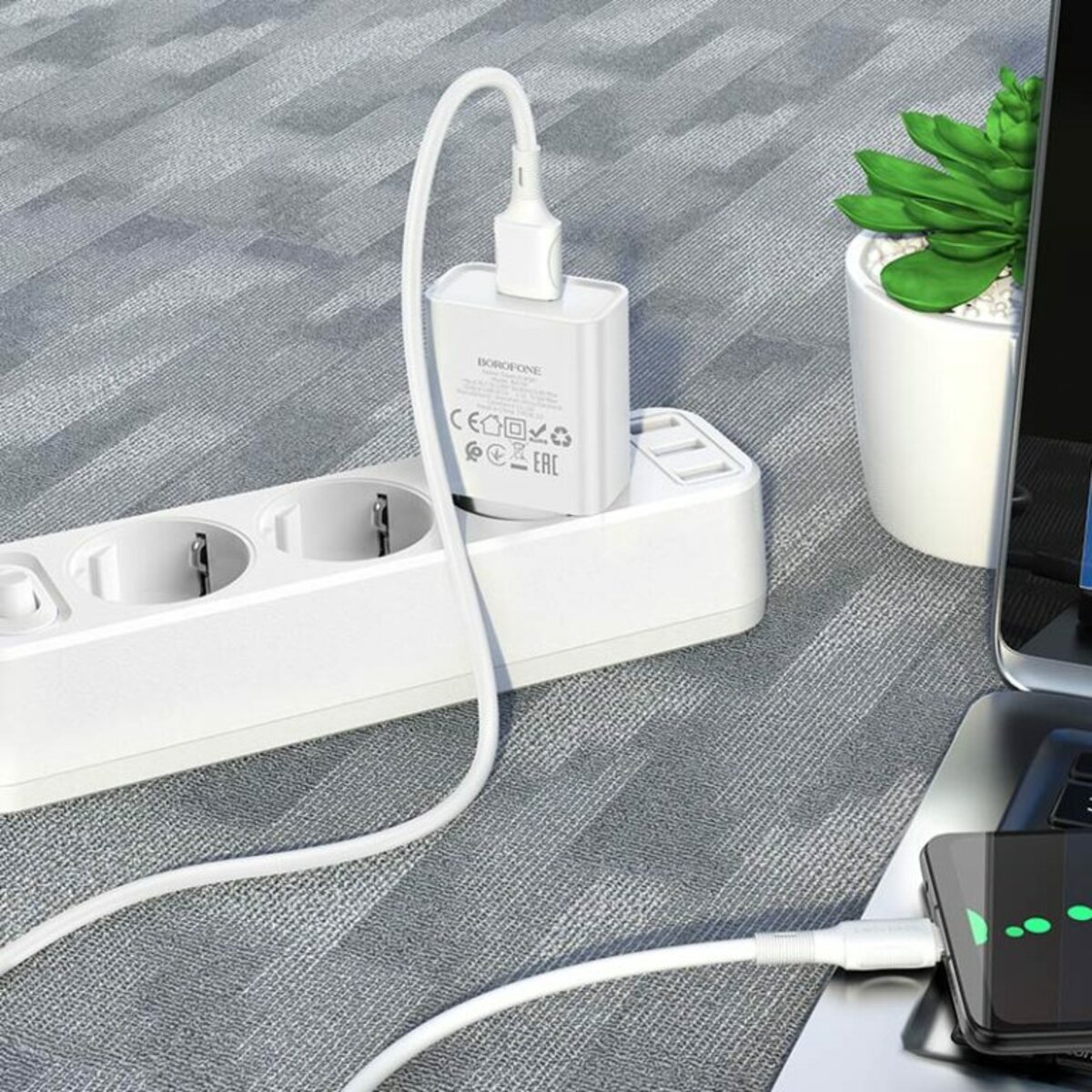 Мережевий зарядний пристрій BOROFONE BA74A Aspirer single port charger set(Micro) White на картинке №7