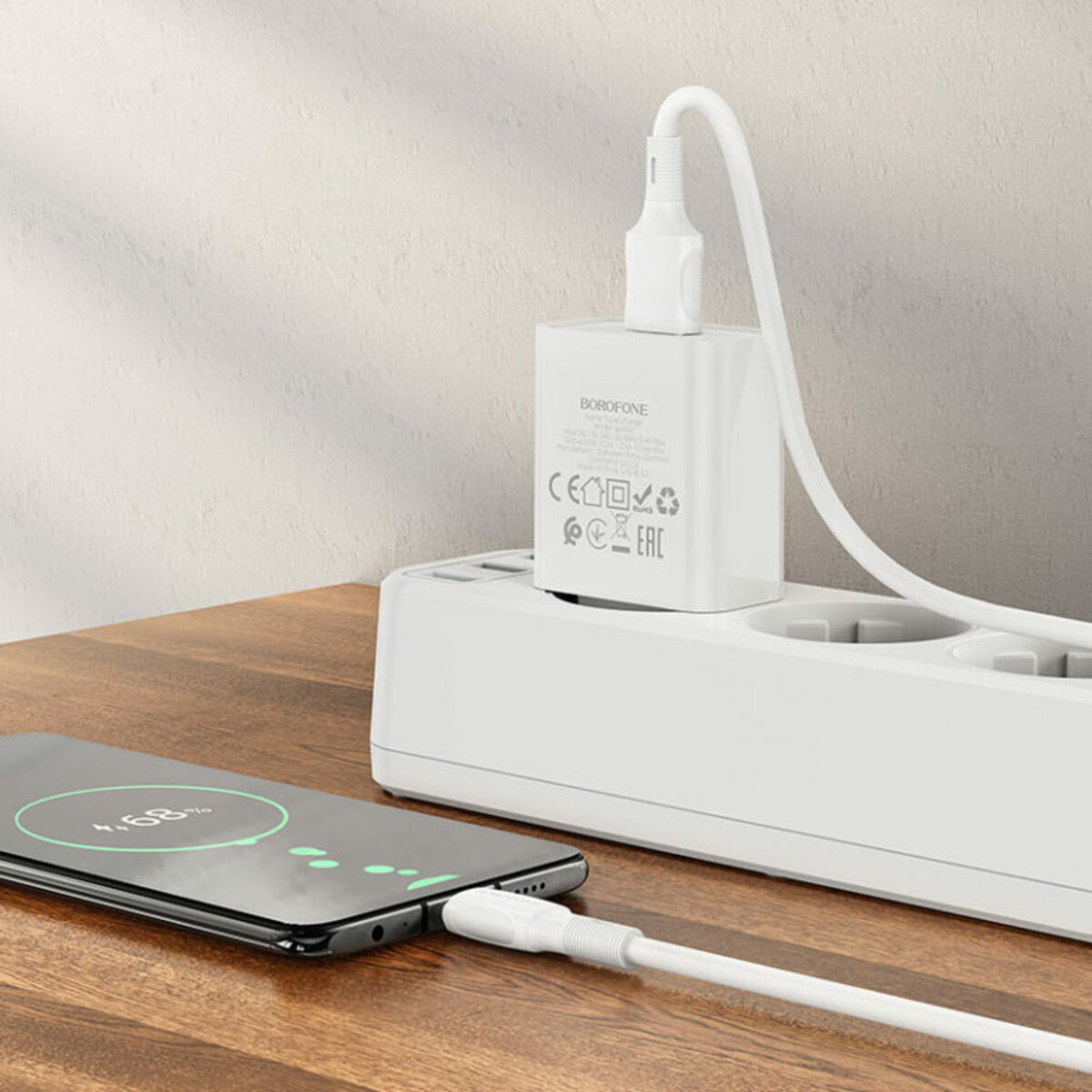 Мережевий зарядний пристрій BOROFONE BA74A Aspirer single port charger set(Micro) White на картинке №6