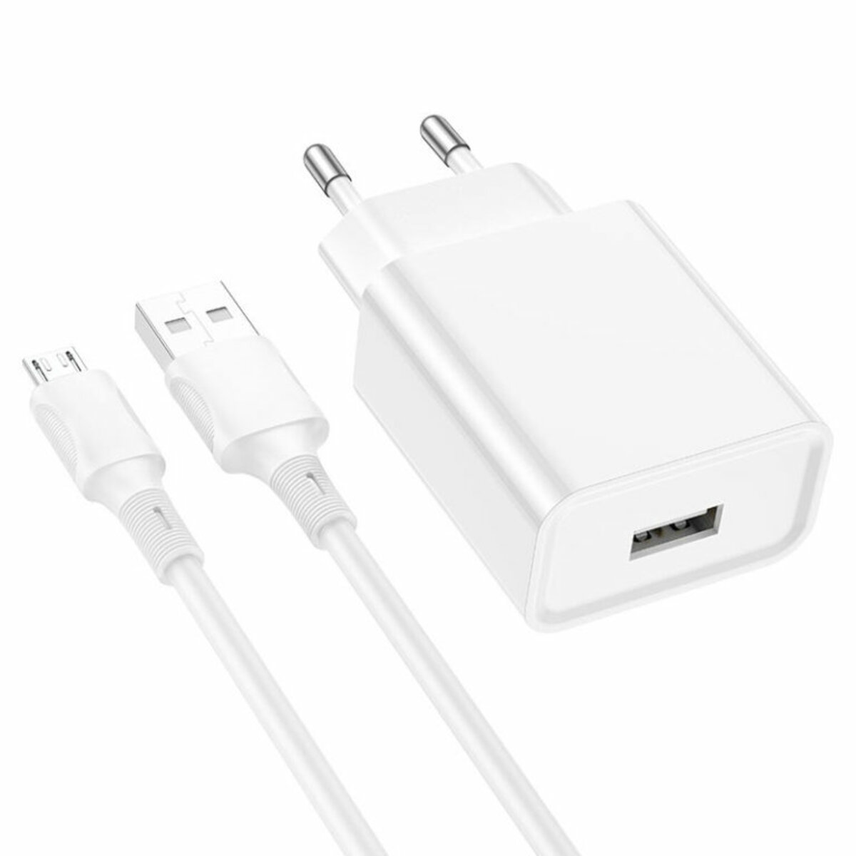 Мережевий зарядний пристрій BOROFONE BA74A Aspirer single port charger set(Micro) White на картинке №1
